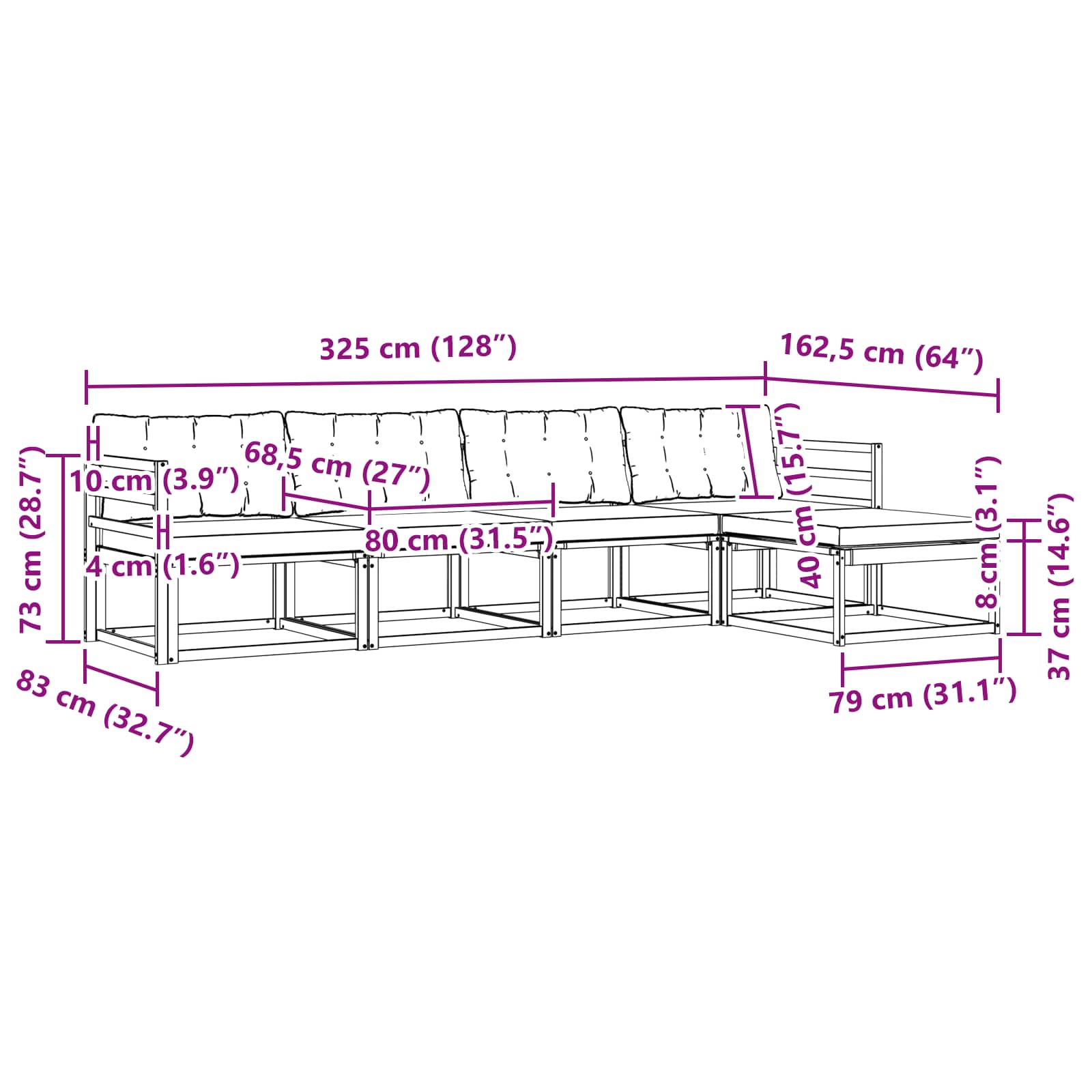 Set vanjskih sofa s jastukom 5 pcs Bijela i bež