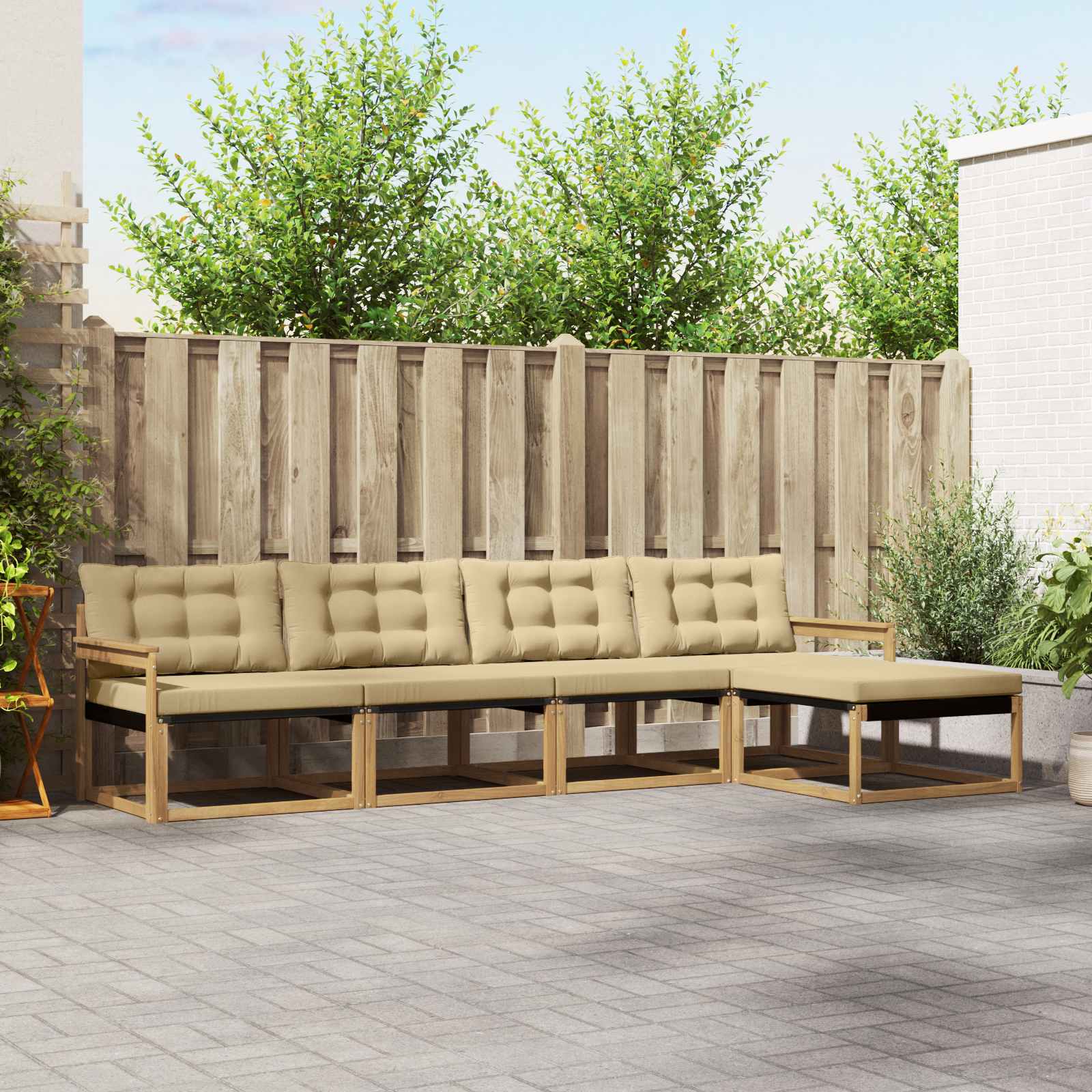 Set vanjskih sofa s jastukom 5 pcs Bijela i bež