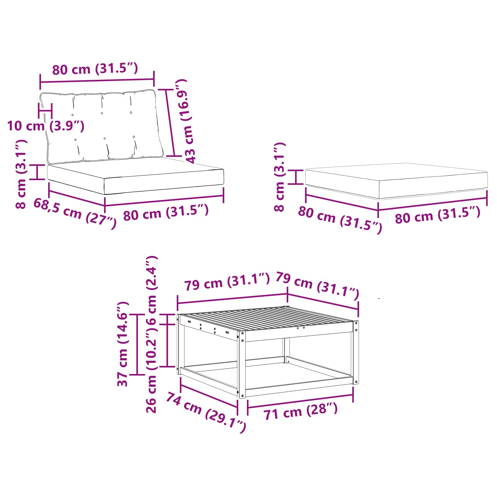 Set vanjskih sofa 6 pcs Bijela i svjetlosiva