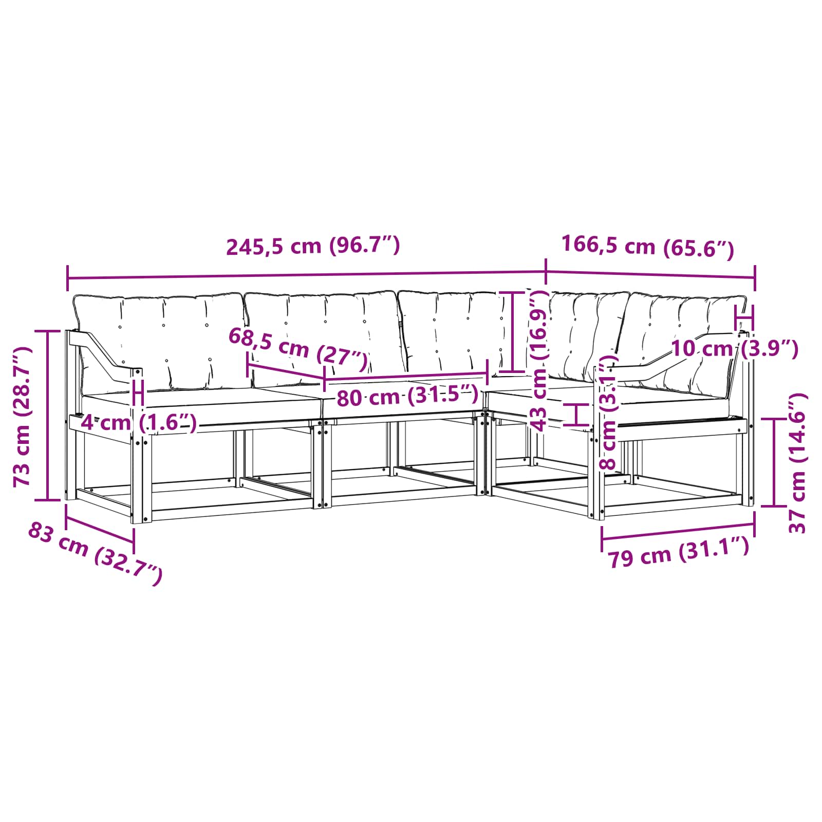 Set vanjskih sofa s jastukom 4 pcs Bijela i crna