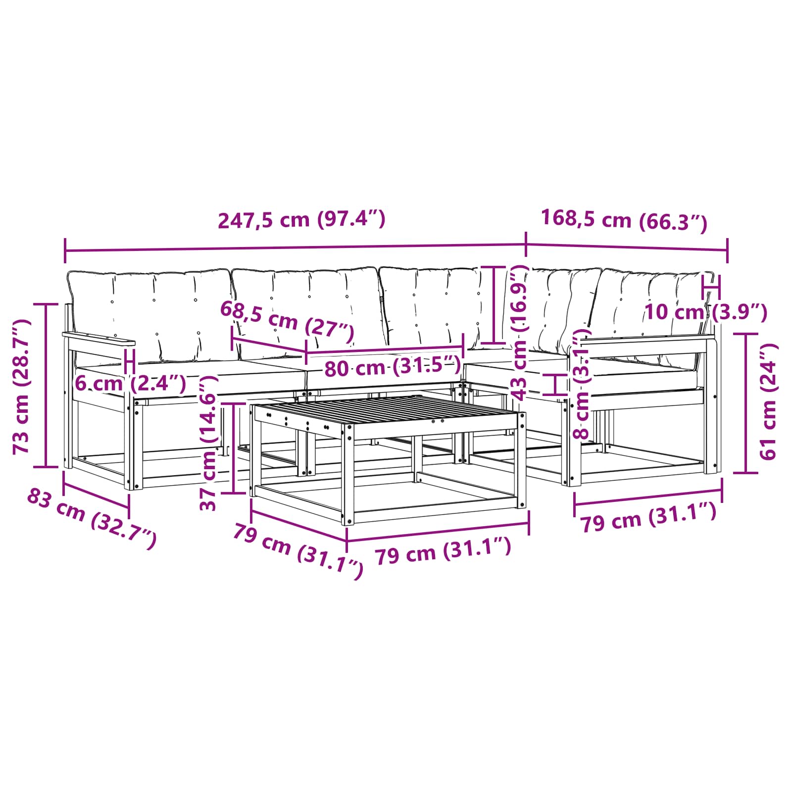 Set vanjskih sofa 5 pcs Bijela i svjetlosiva 79 x 79 x 37 cm