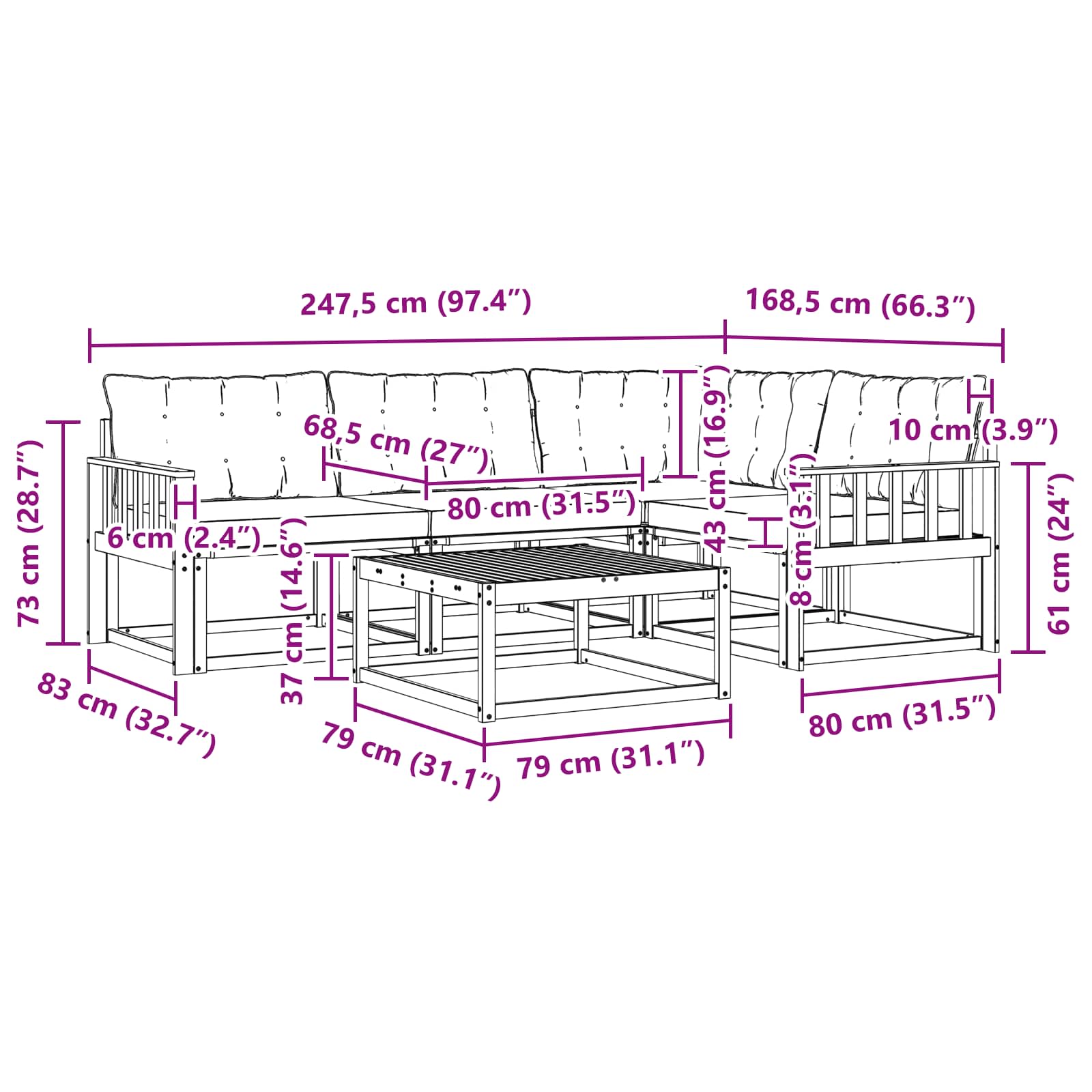 Set vanjskih sofa 5 pcs Bijela i bež 79 x 79 x 37 cm