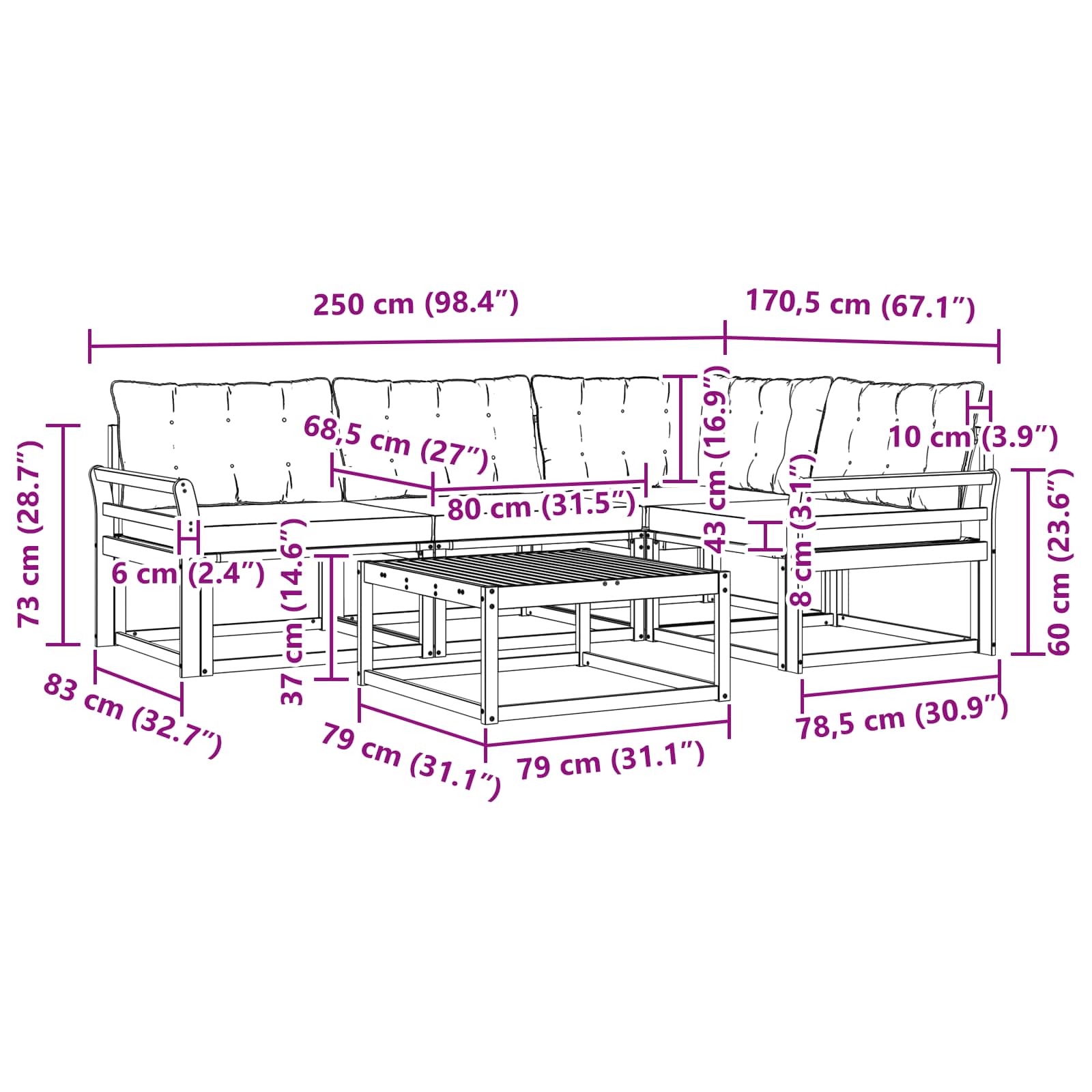 Set vanjskih sofa 5 pcs Bijela i crna 79 x 79 x 37 cm