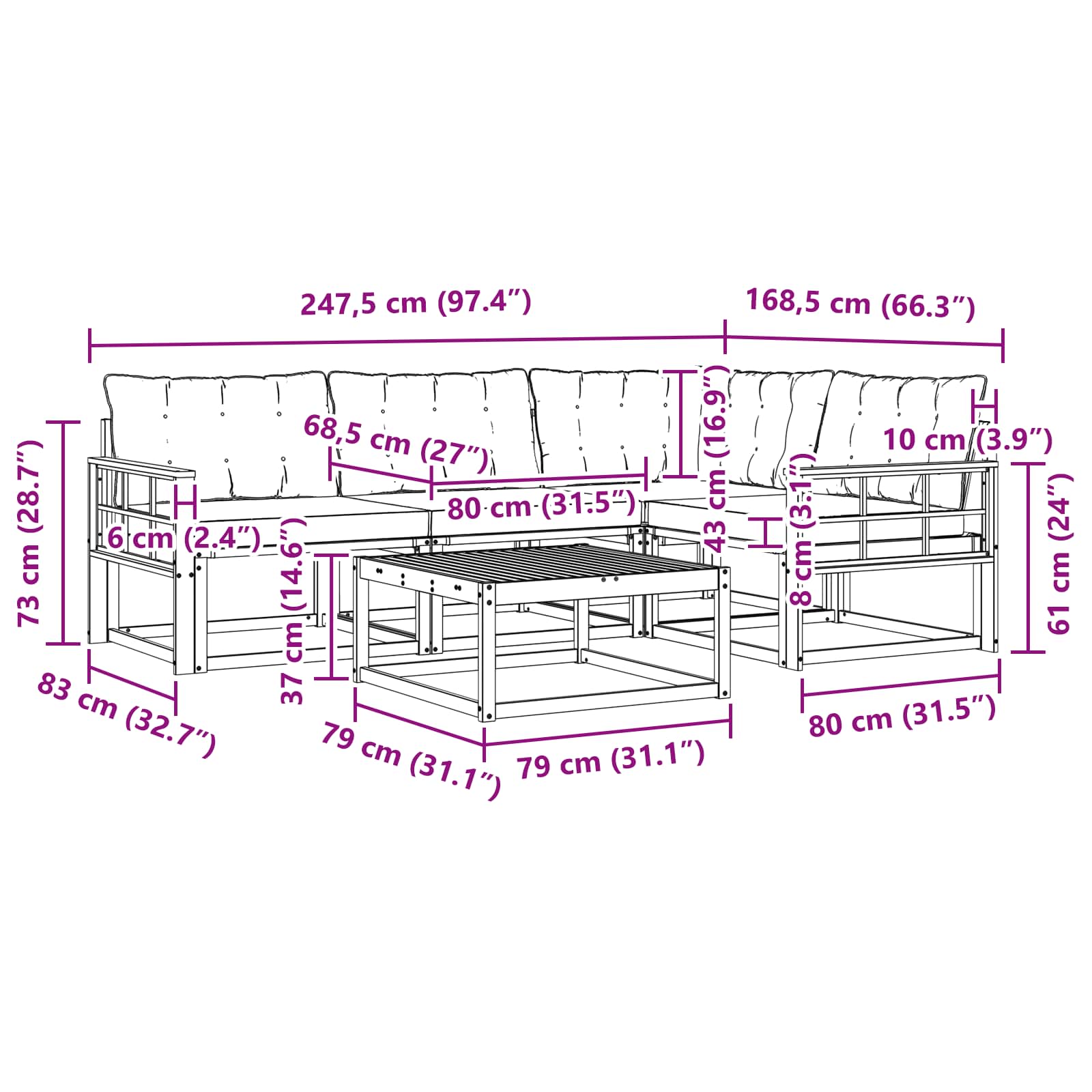 Set vanjskih sofa 5 pcs Bijela i svjetlosiva 79 x 79 x 37 cm