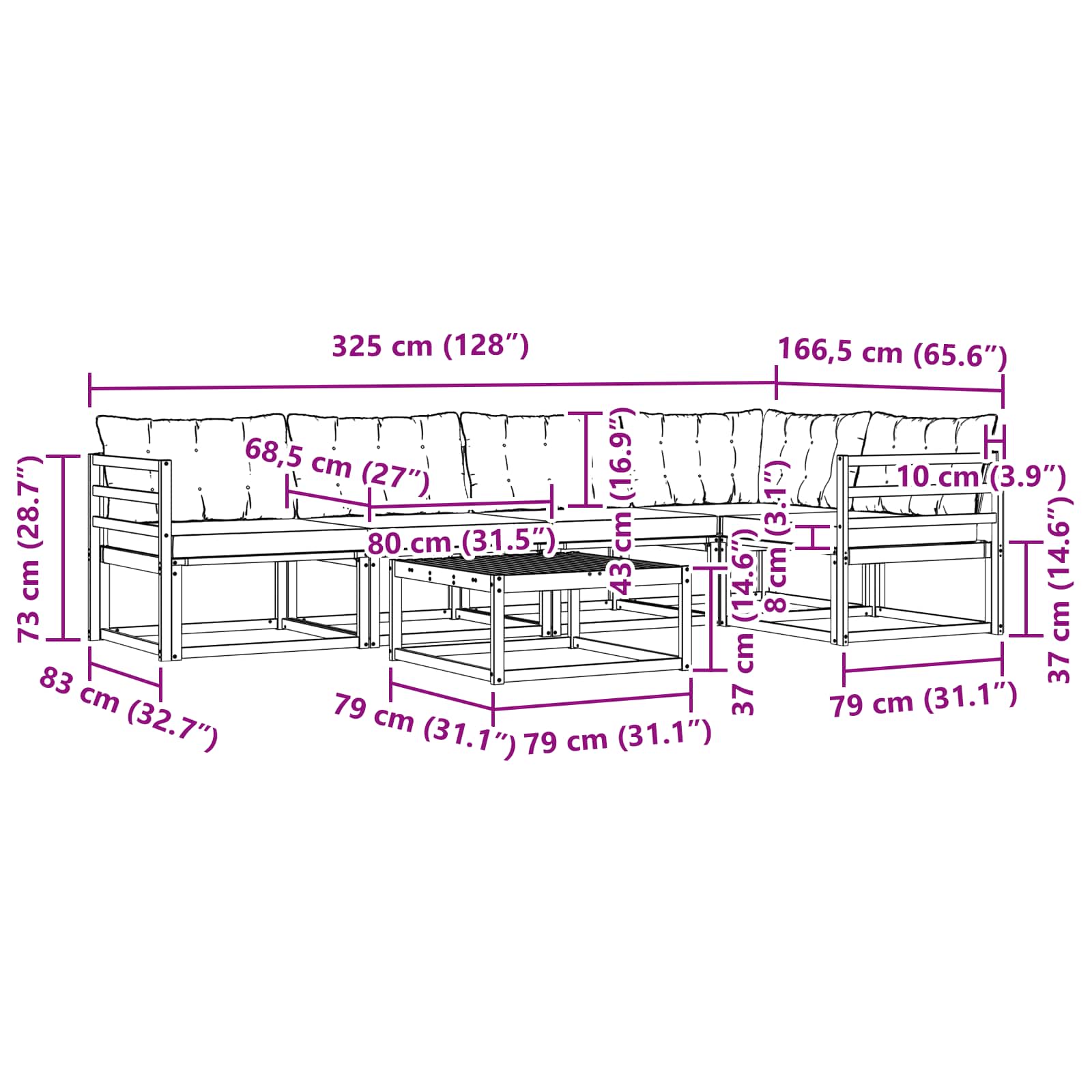 Set vanjskih sofa 6 pcs Bijela i svjetlosiva 79 x 79 x 37 cm