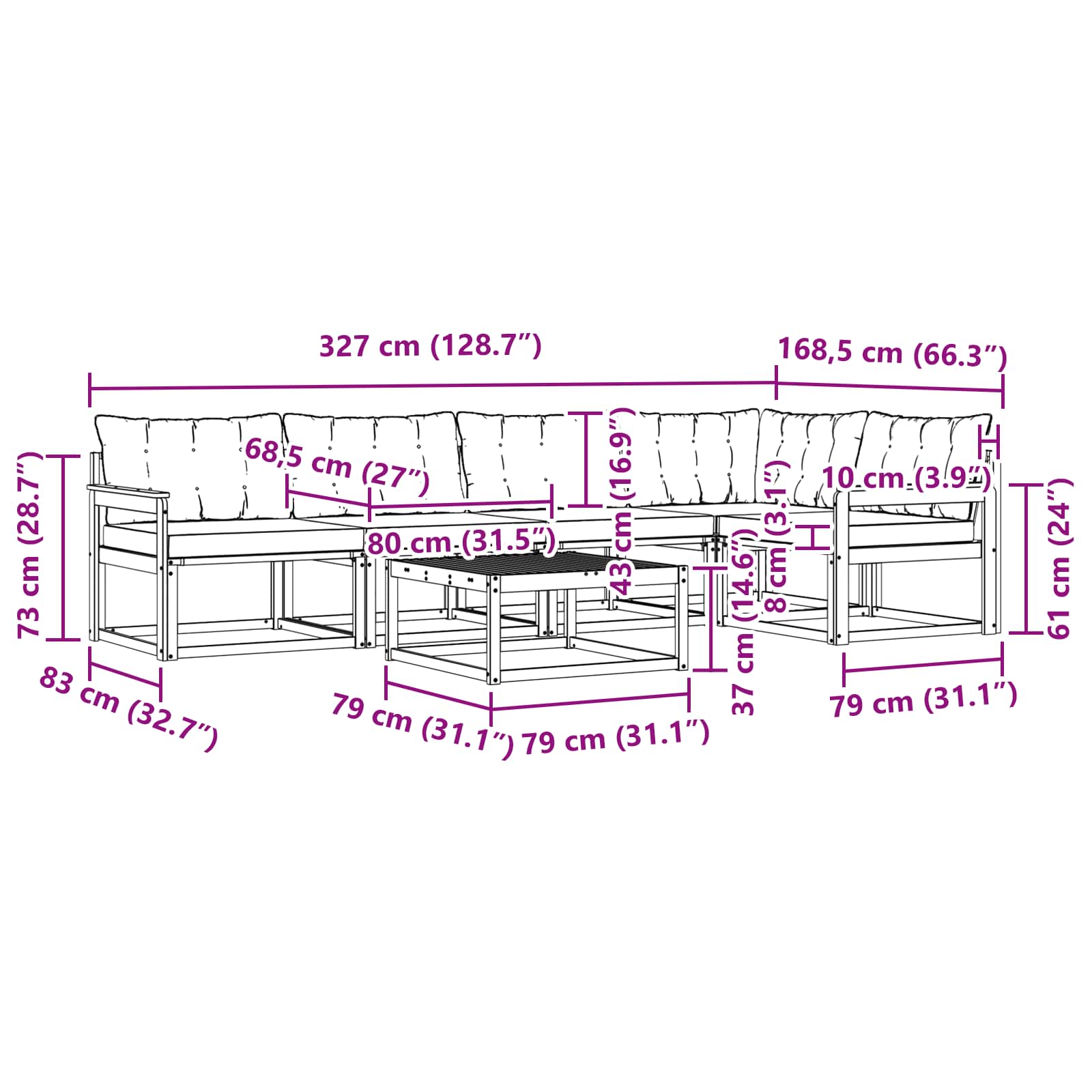 Set vanjskih sofa 6 pcs Bijela i bež 79 x 79 x 37 cm
