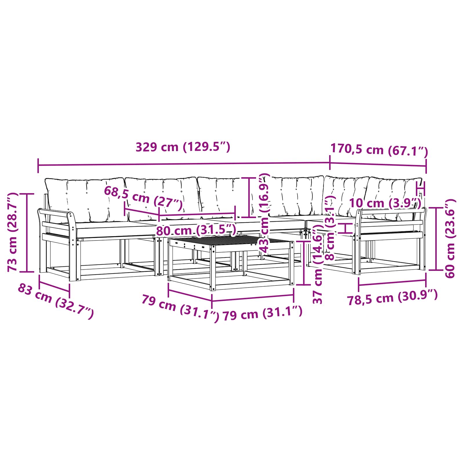 Set vanjskih sofa 6 pcs Bijela i bež 79 x 79 x 37 cm