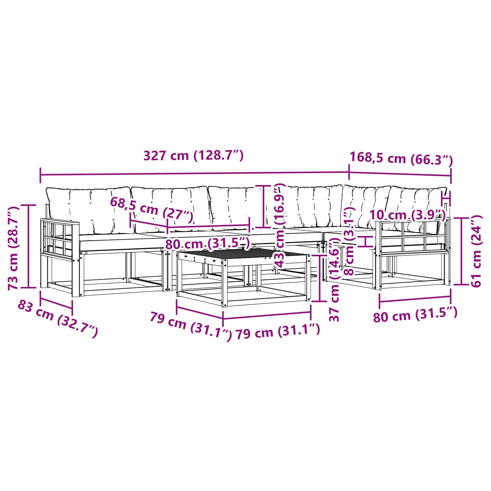 Set vanjskih sofa 6 pcs Bijela i crna 79 x 79 x 37 cm