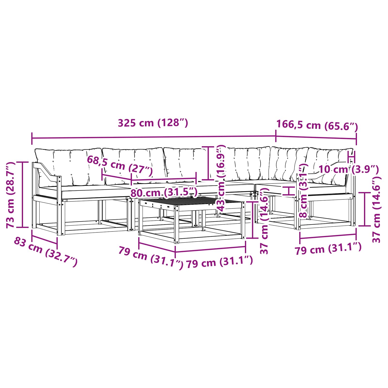 Set vanjskih sofa 6 pcs Bijela i krem 79 x 79 x 37 cm