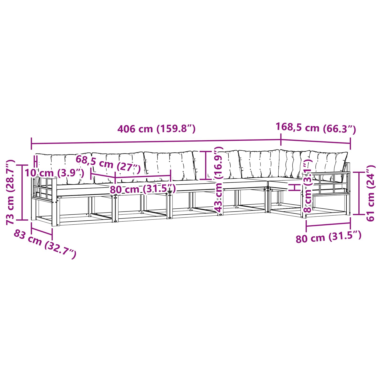 Set vanjskih sofa s jastukom 6 pcs Bijela i crna