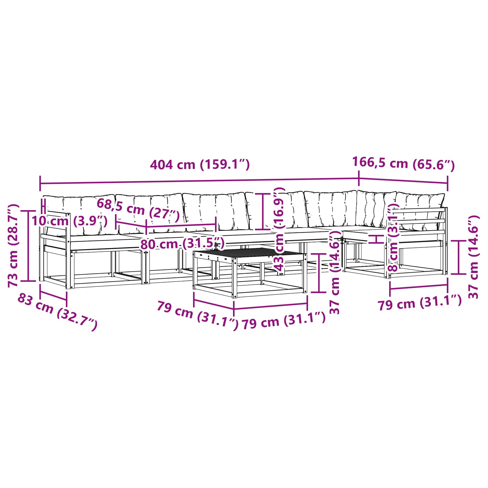 Set vanjskih sofa 7 pcs Bijela i crna 79 x 79 x 37 cm