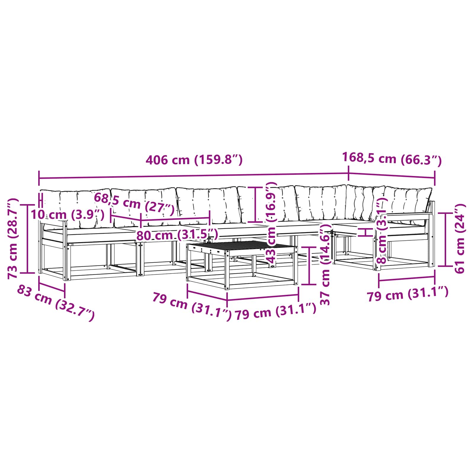 Set vanjskih sofa 7 pcs Bijela i crna 79 x 79 x 37 cm