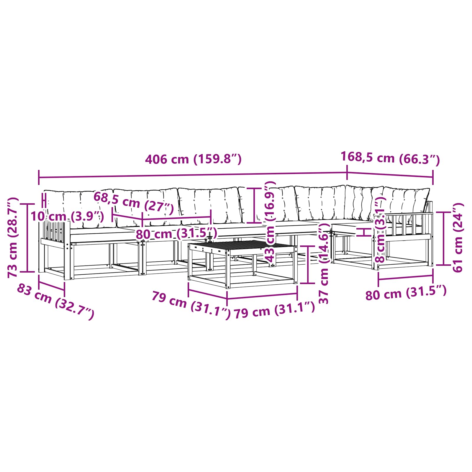 Set vanjskih sofa 7 pcs Bijela i svjetlosiva 79 x 79 x 37 cm