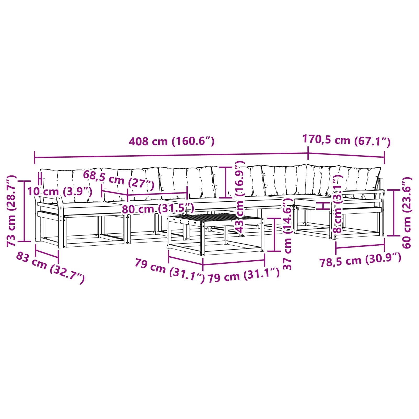Set vanjskih sofa 7 pcs Bijela i crna 79 x 79 x 37 cm
