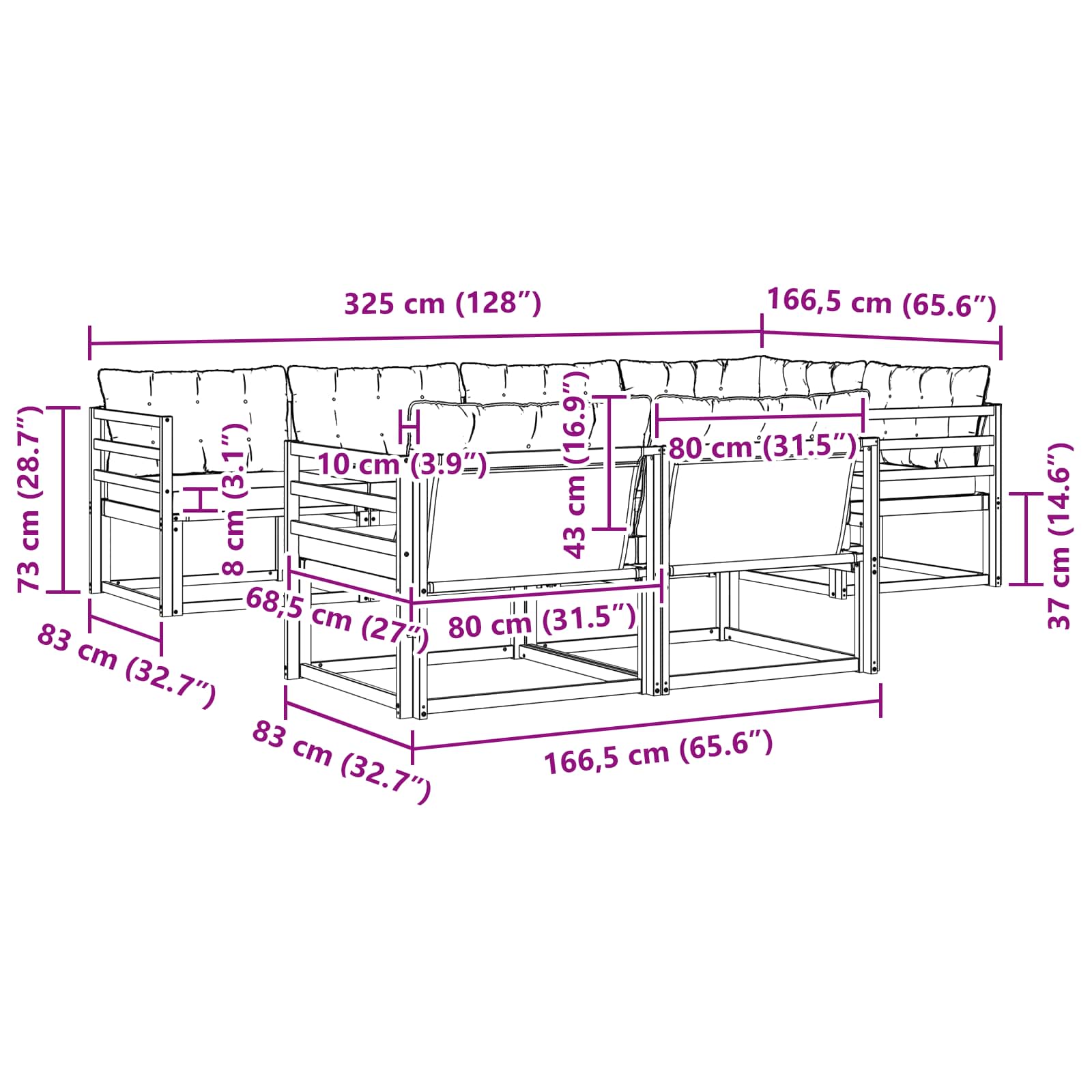 Set vanjskih sofa s jastukom 7 pcs Bijela i crna