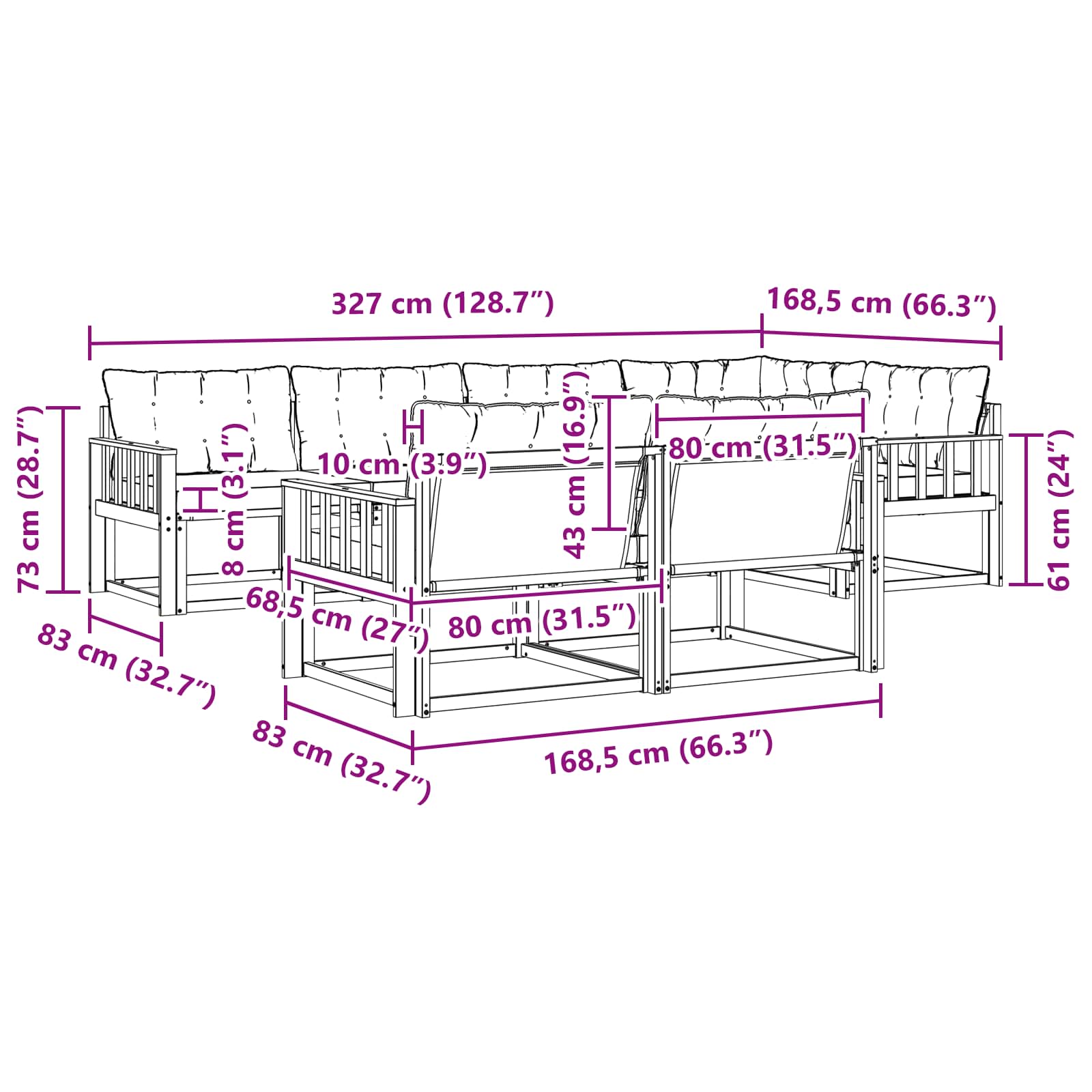 Set vanjskih sofa s jastukom 7 pcs Bijela i crna