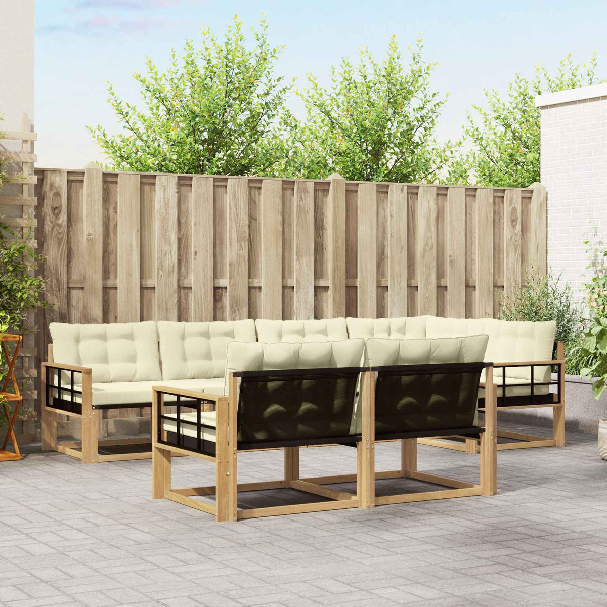 Set vanjskih sofa 7 kom. Bijela i krem Smeđa 327 x 168,5 x 73 cm