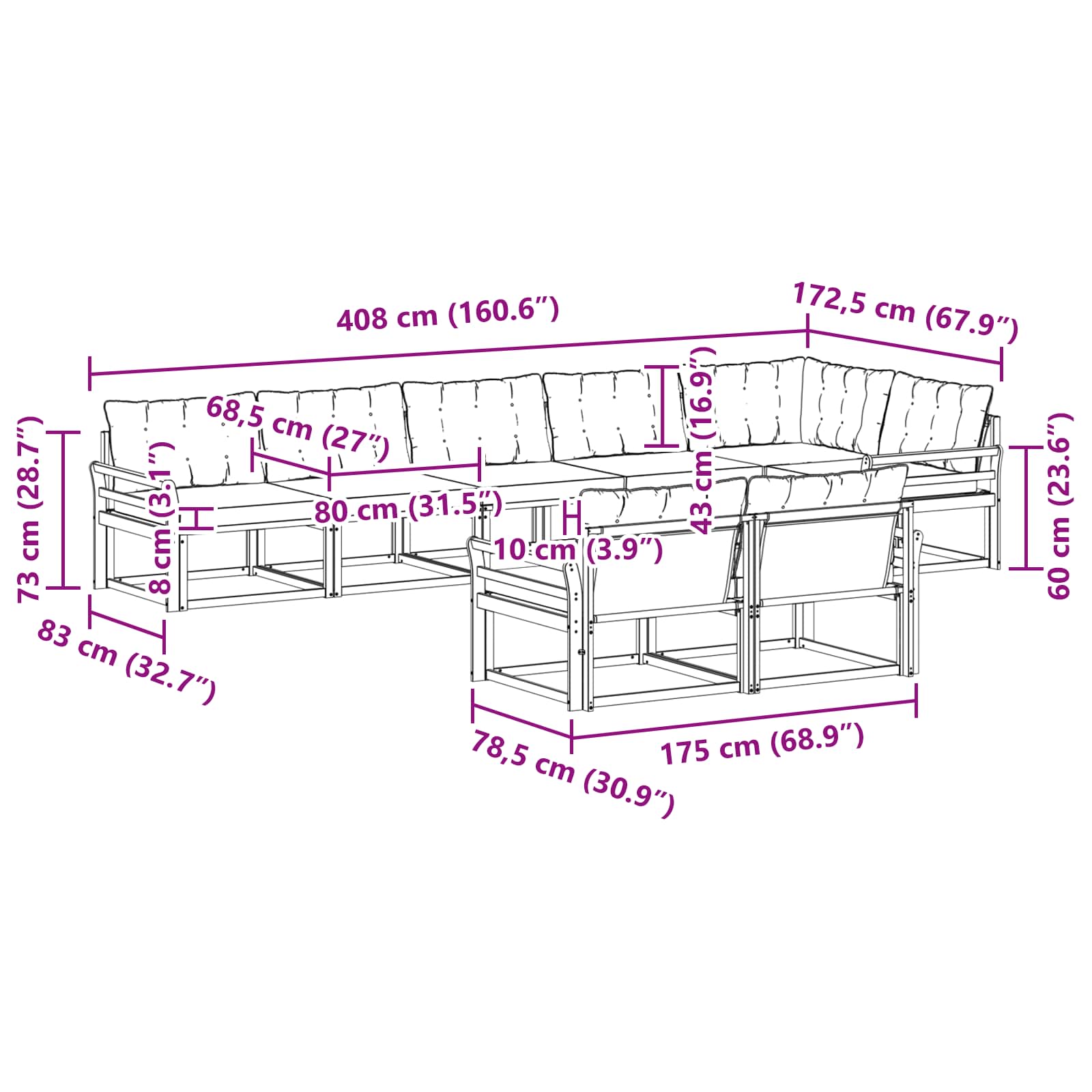 Set vanjskih sofa s jastukom 8 pcs Bijela i krem