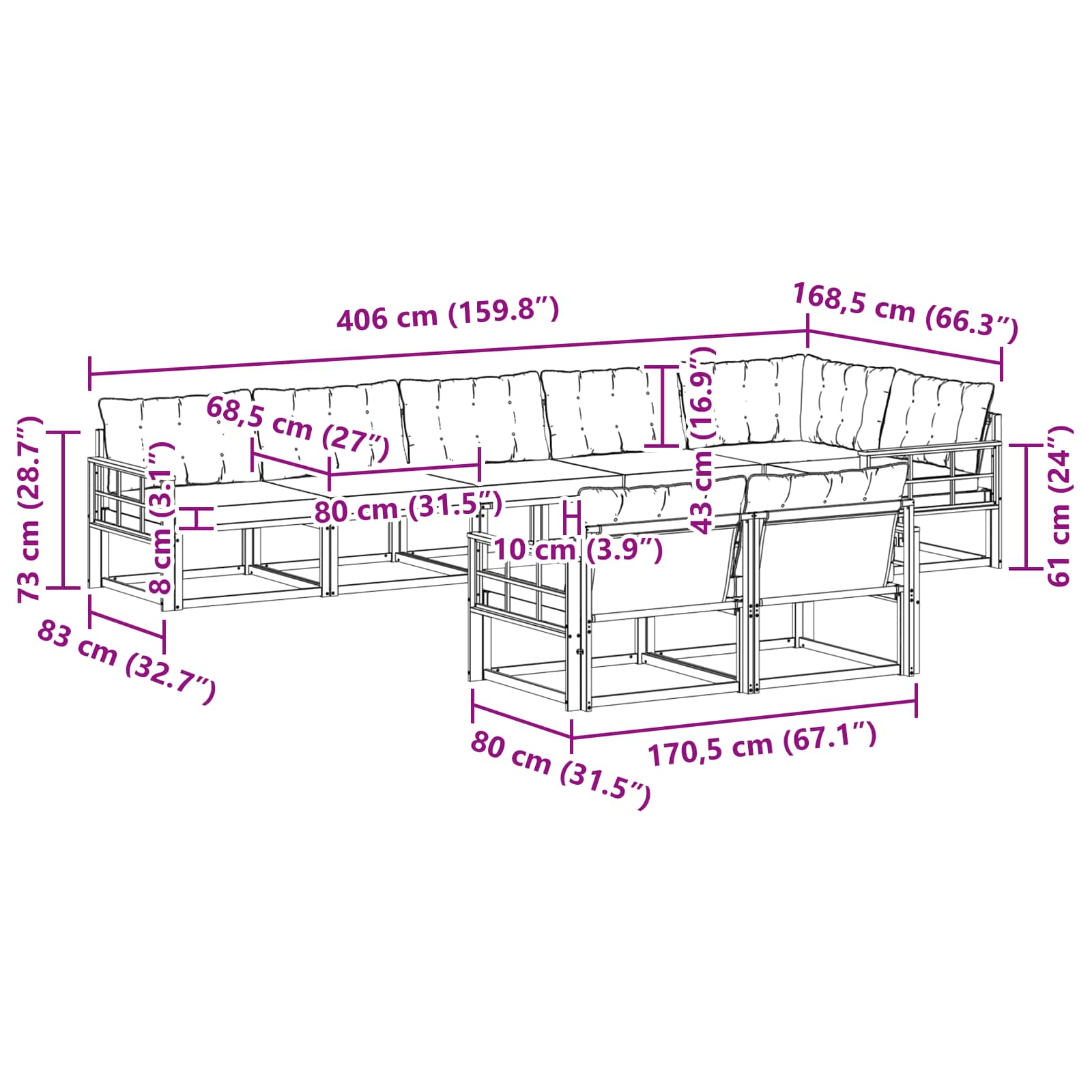 Set vanjskih sofa s jastukom 8 pcs Bijela i bež
