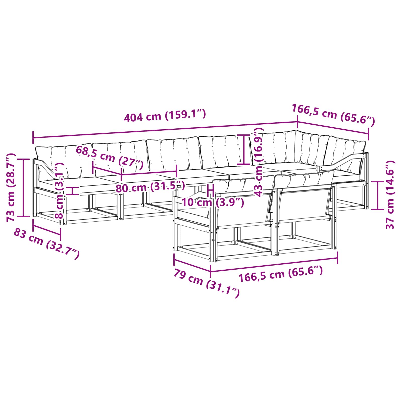 Set vanjskih sofa s jastukom 8 pcs Bijela i bež