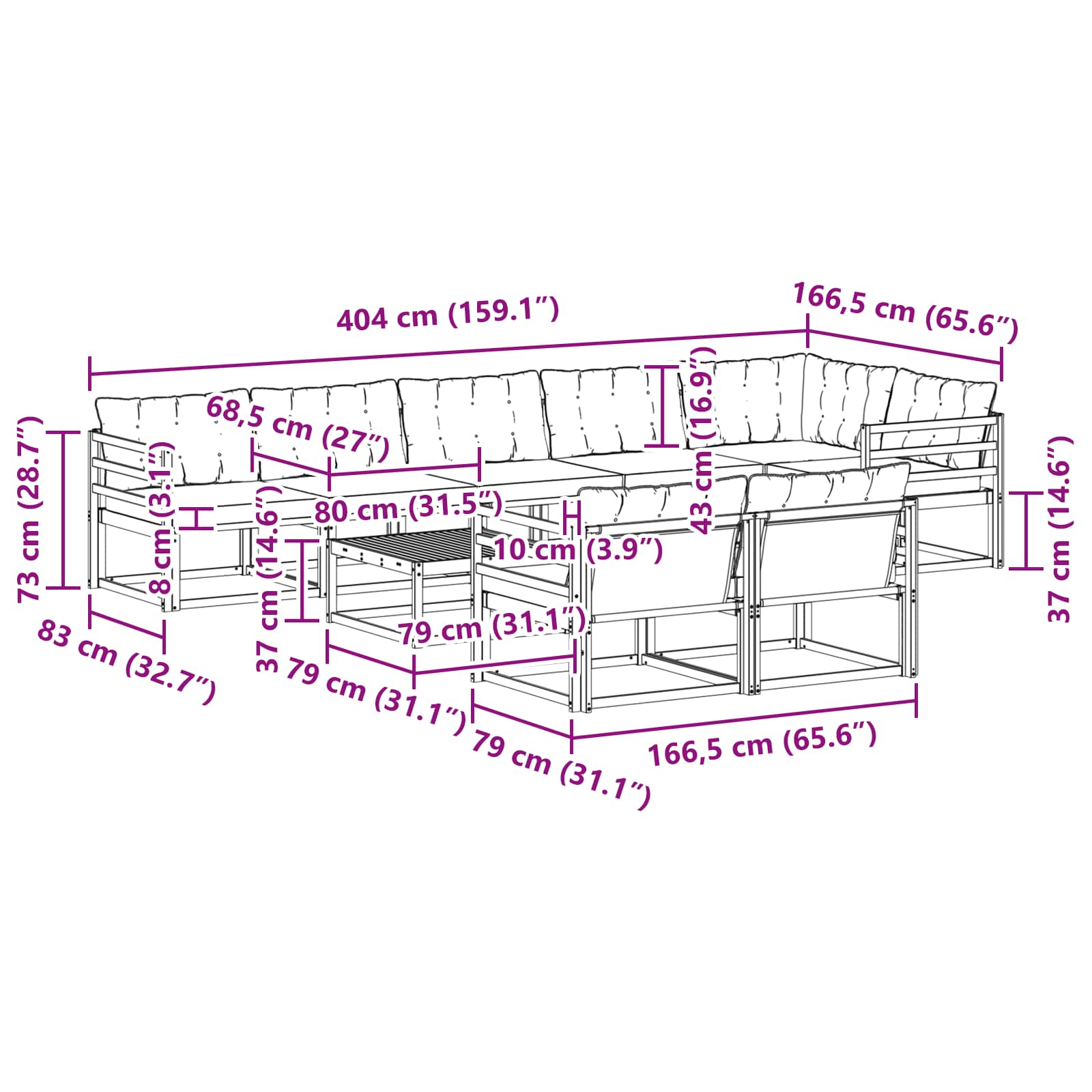 Set vanjskih sofa 9 pcs Bijela i bež 79 x 79 x 37 cm
