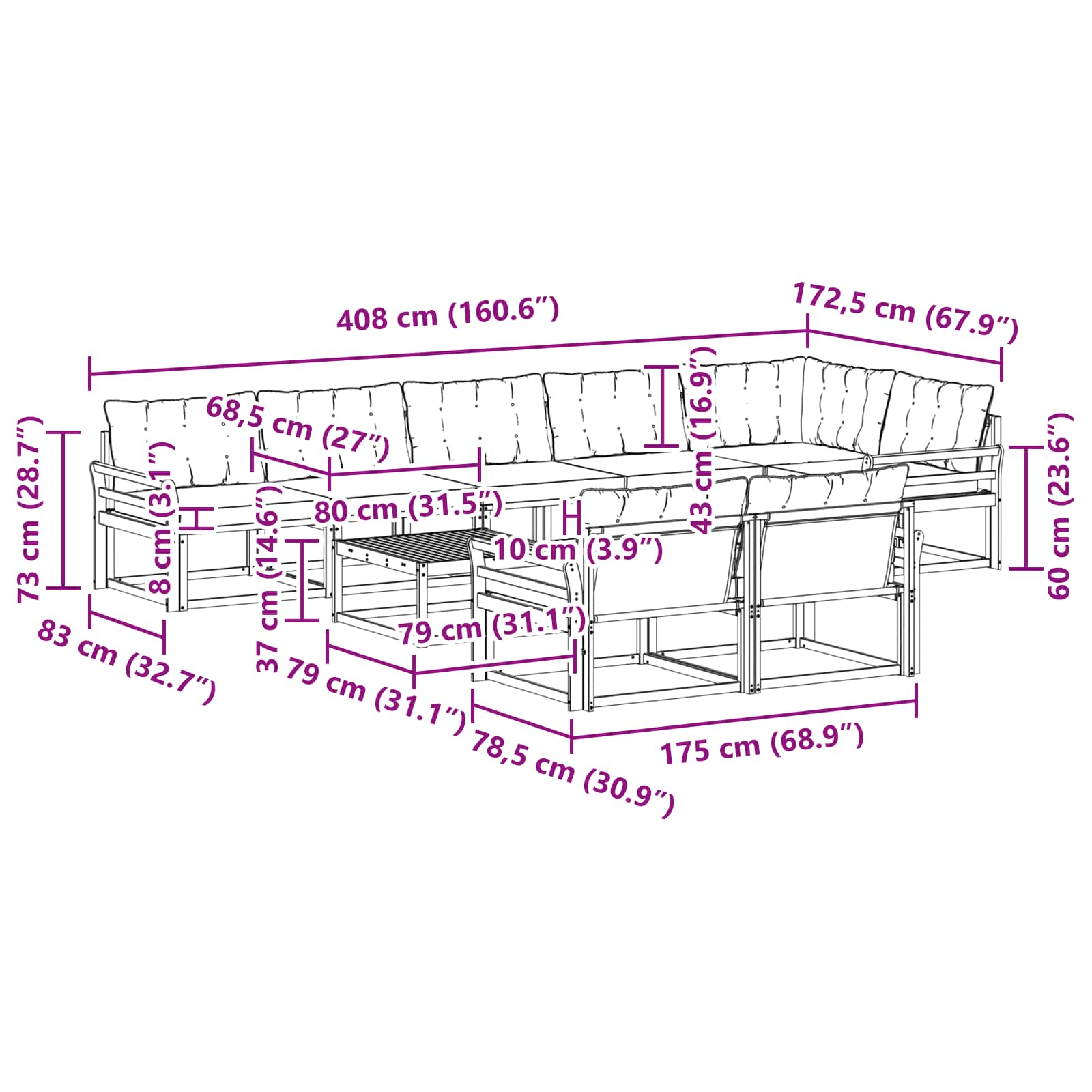 Set vanjskih sofa 9 pcs Bijela i bež 79 x 79 x 37 cm