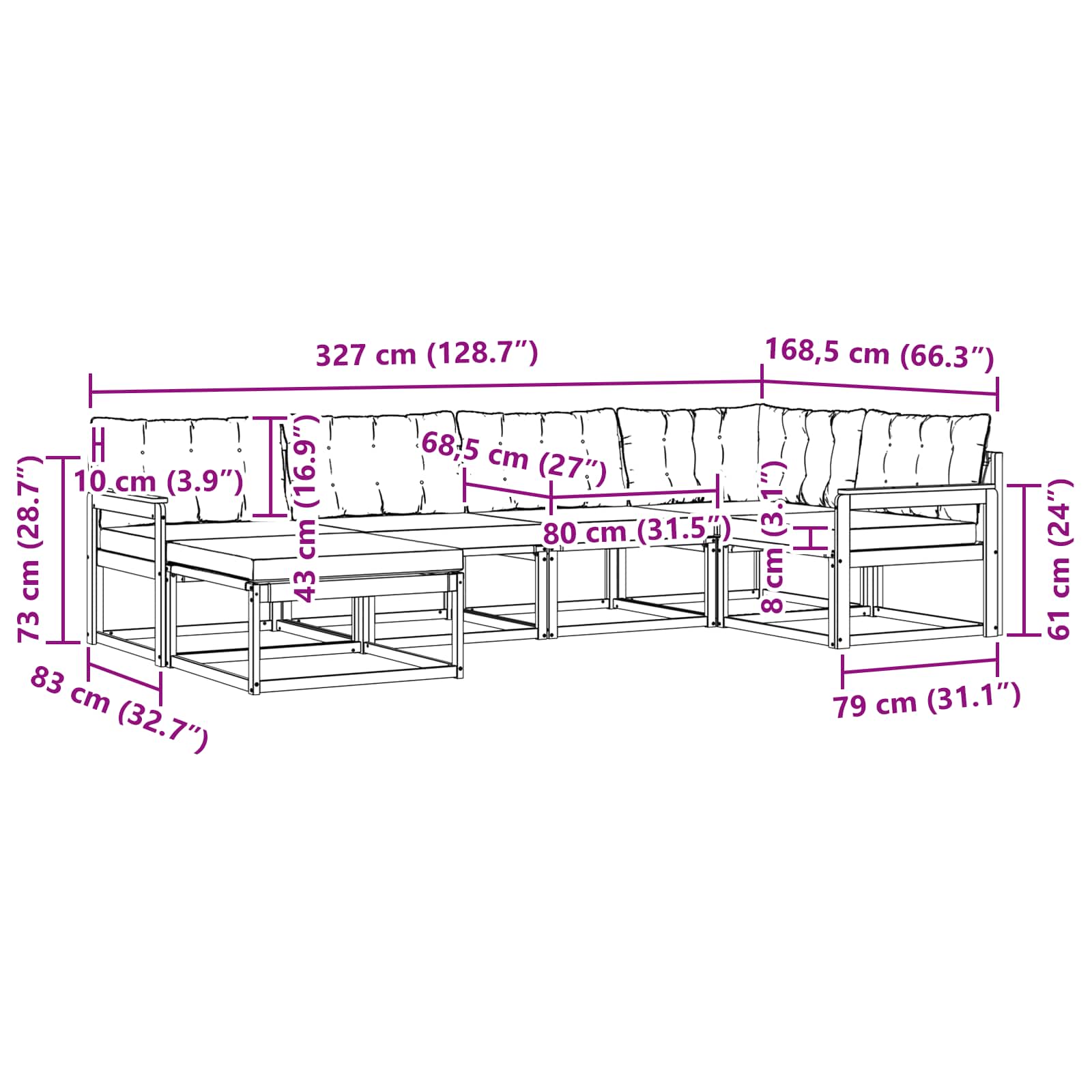 Set vanjskih sofa s jastukom 6 pcs Bijela i crna