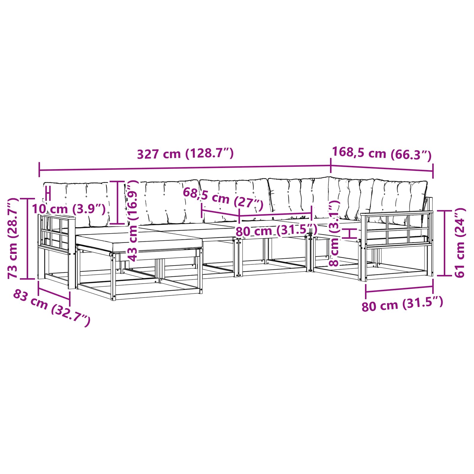 Set vanjskih sofa 6 pcs Bijela i svjetlosiva