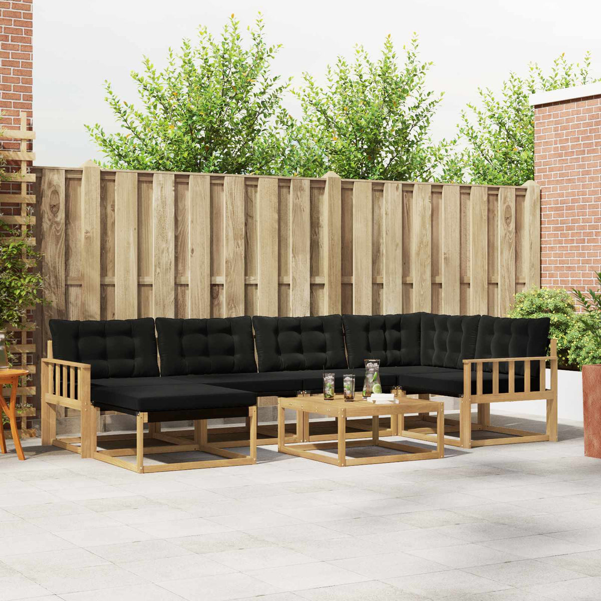 Set vanjskih sofa 7 kom. Bijela i crna Čvrsto drvo akacije