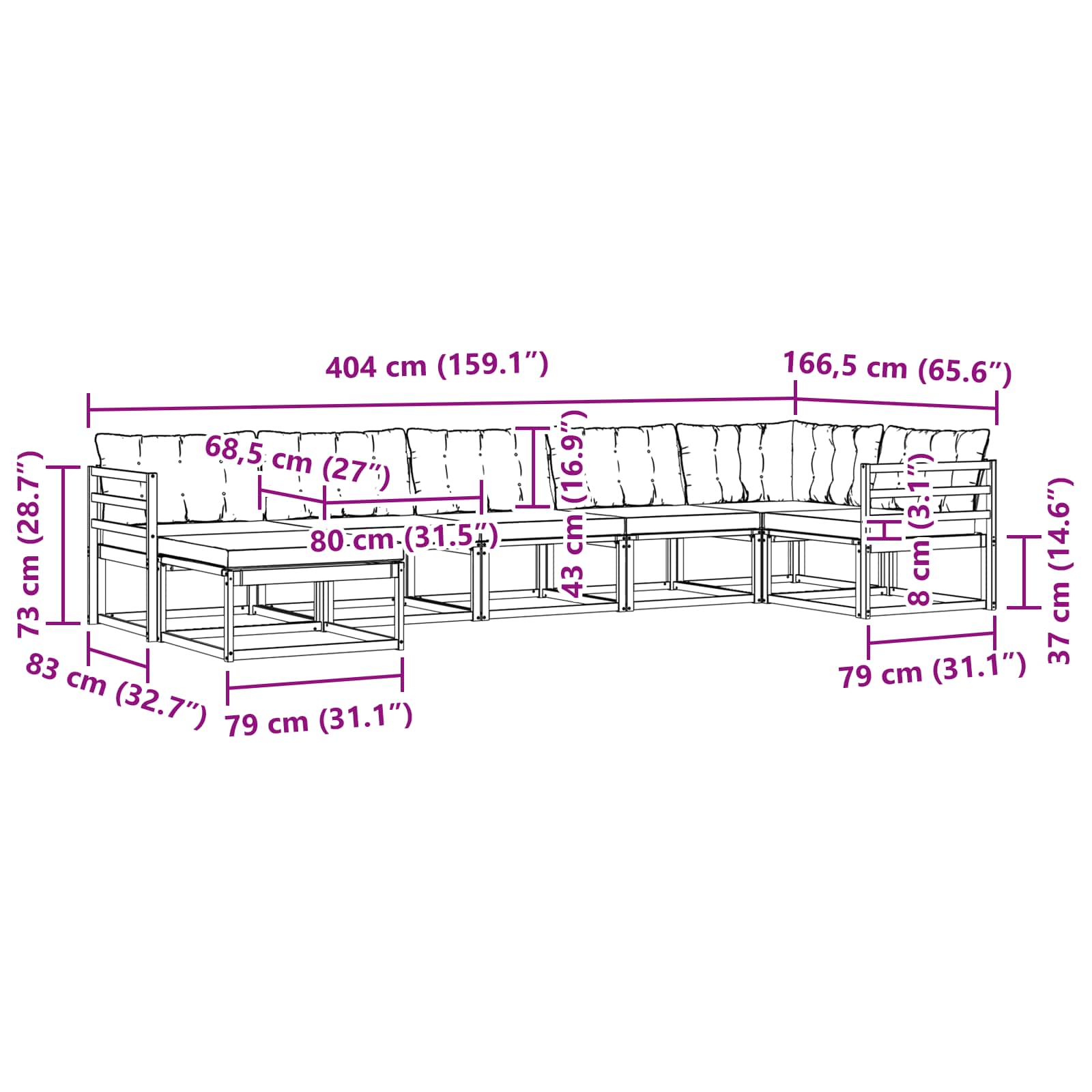 Set vanjskih sofa 7 pcs Bijela i svjetlosiva