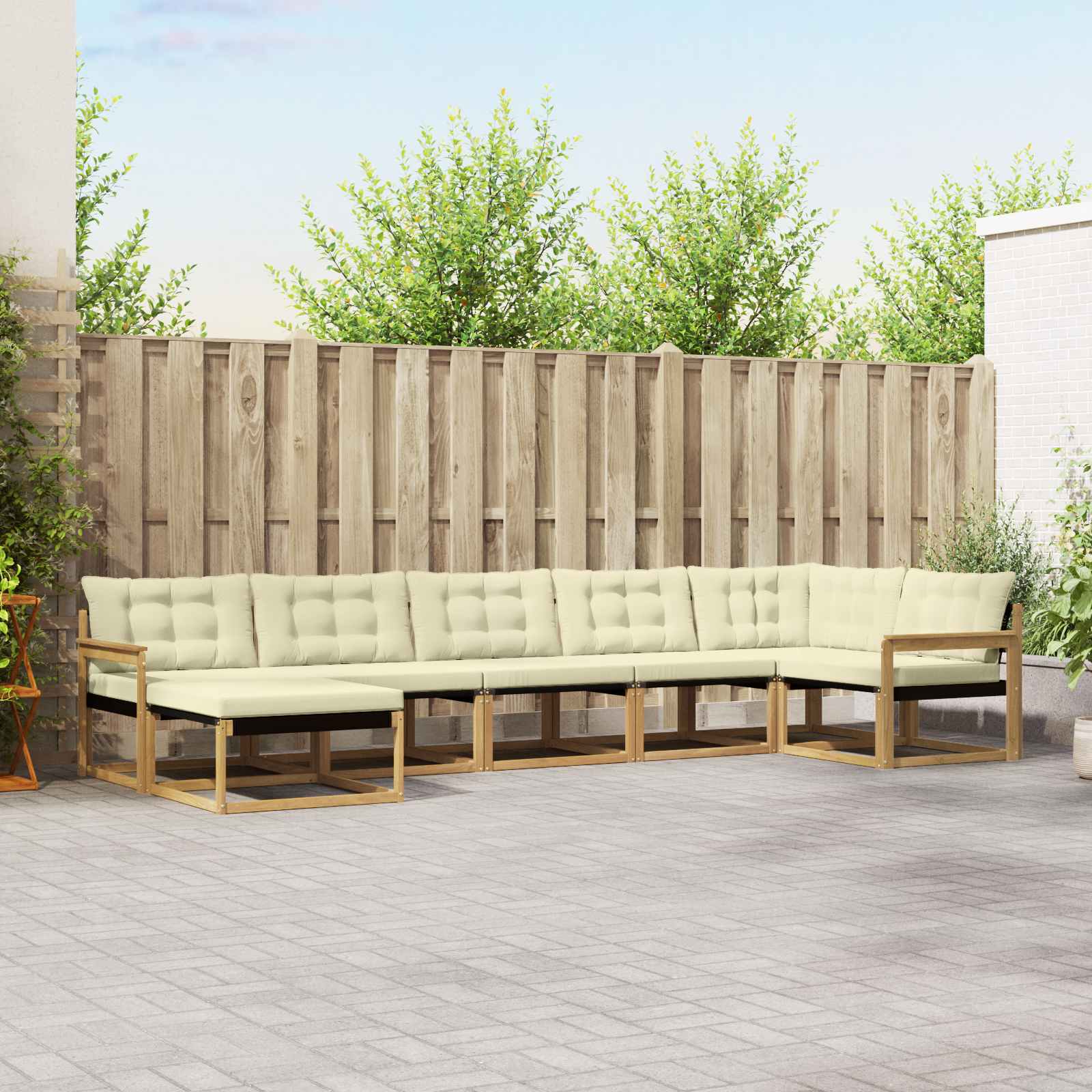 Set vanjskih sofa 7 kom. Bijela i krem Čvrsto drvo akacije