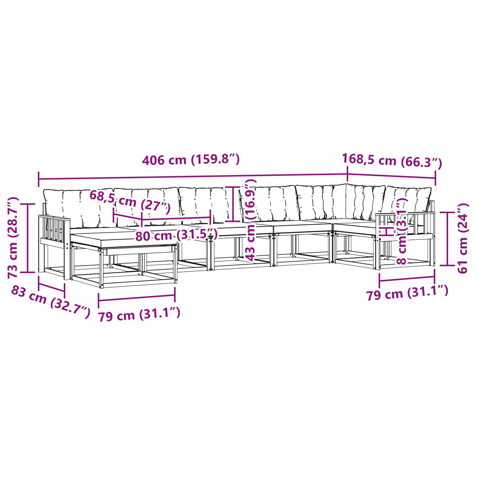 Set vanjskih sofa s jastukom 7 pcs Bijela i crna