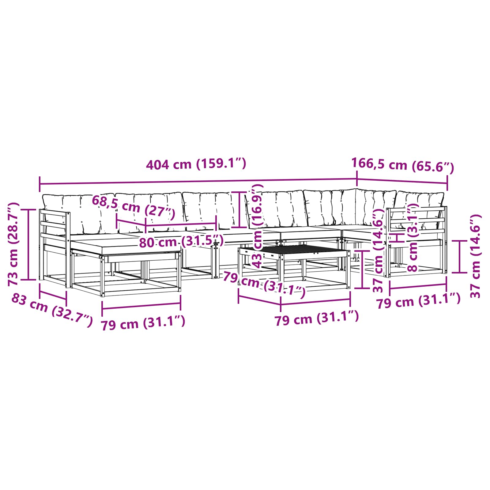 Set vanjskih sofa 8 pcs Bijela i bež 79 x 79 x 37 cm