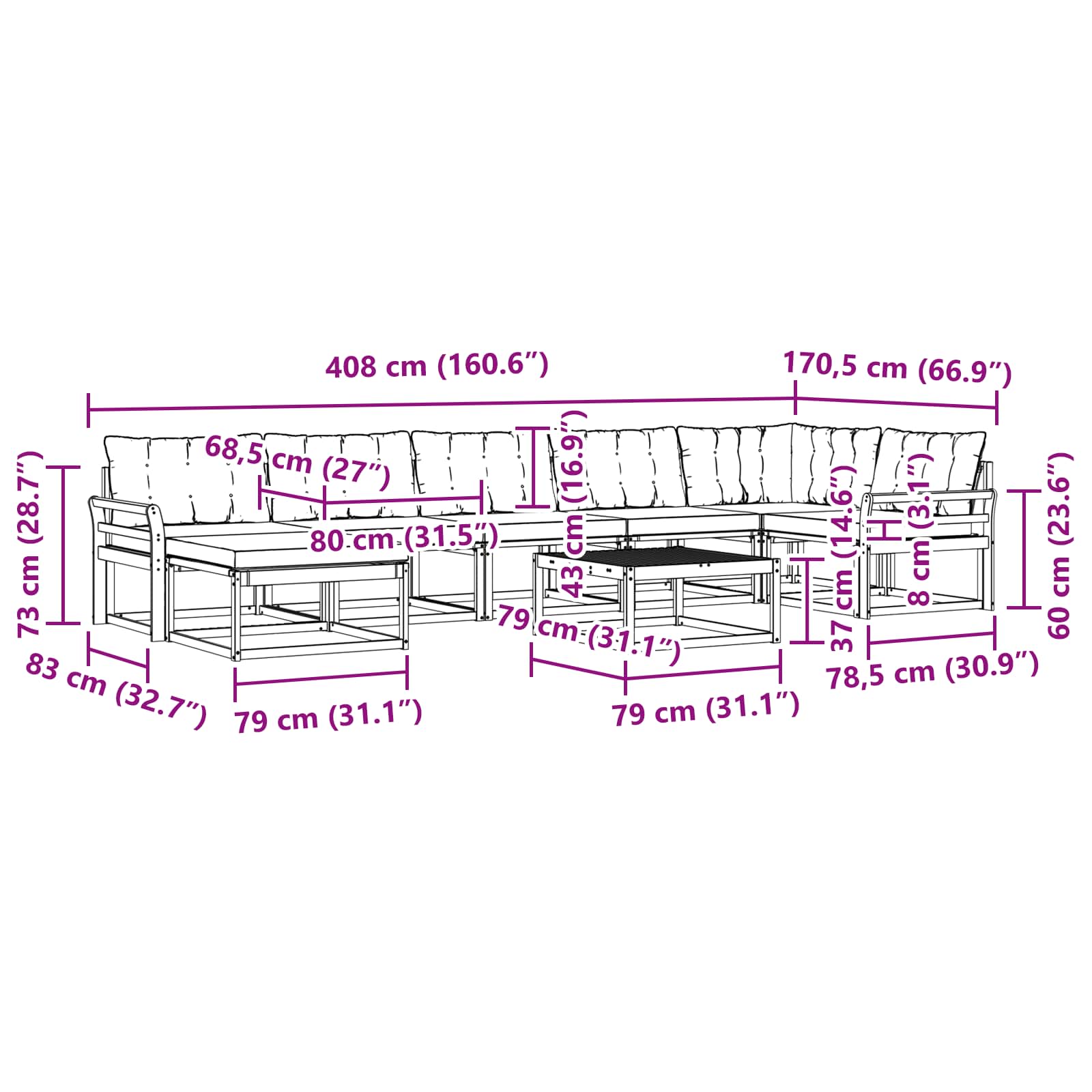 Set vanjskih sofa 8 pcs Bijela i svjetlosiva