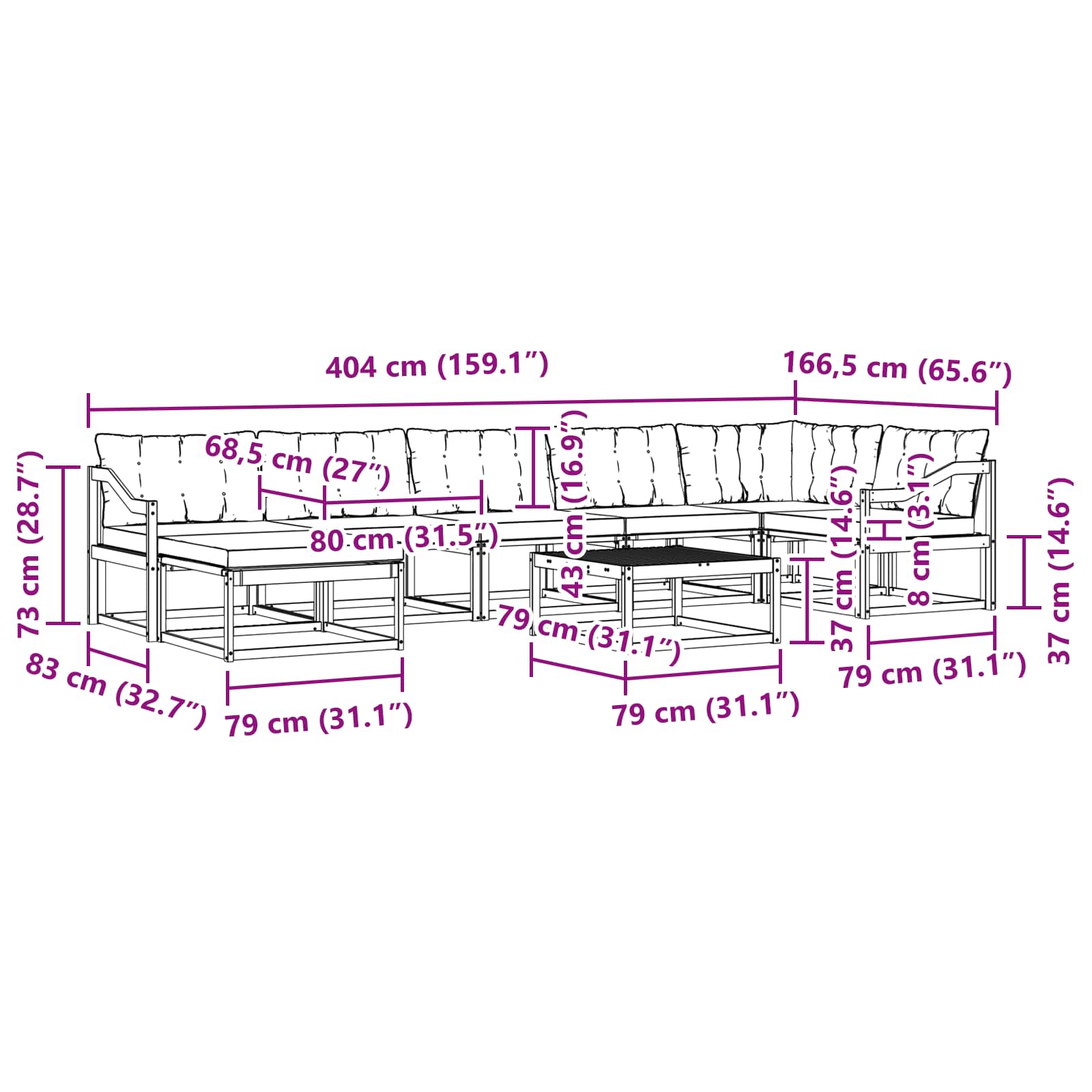 Set vanjskih sofa 8 pcs Bijela i bež 79 x 79 x 37 cm