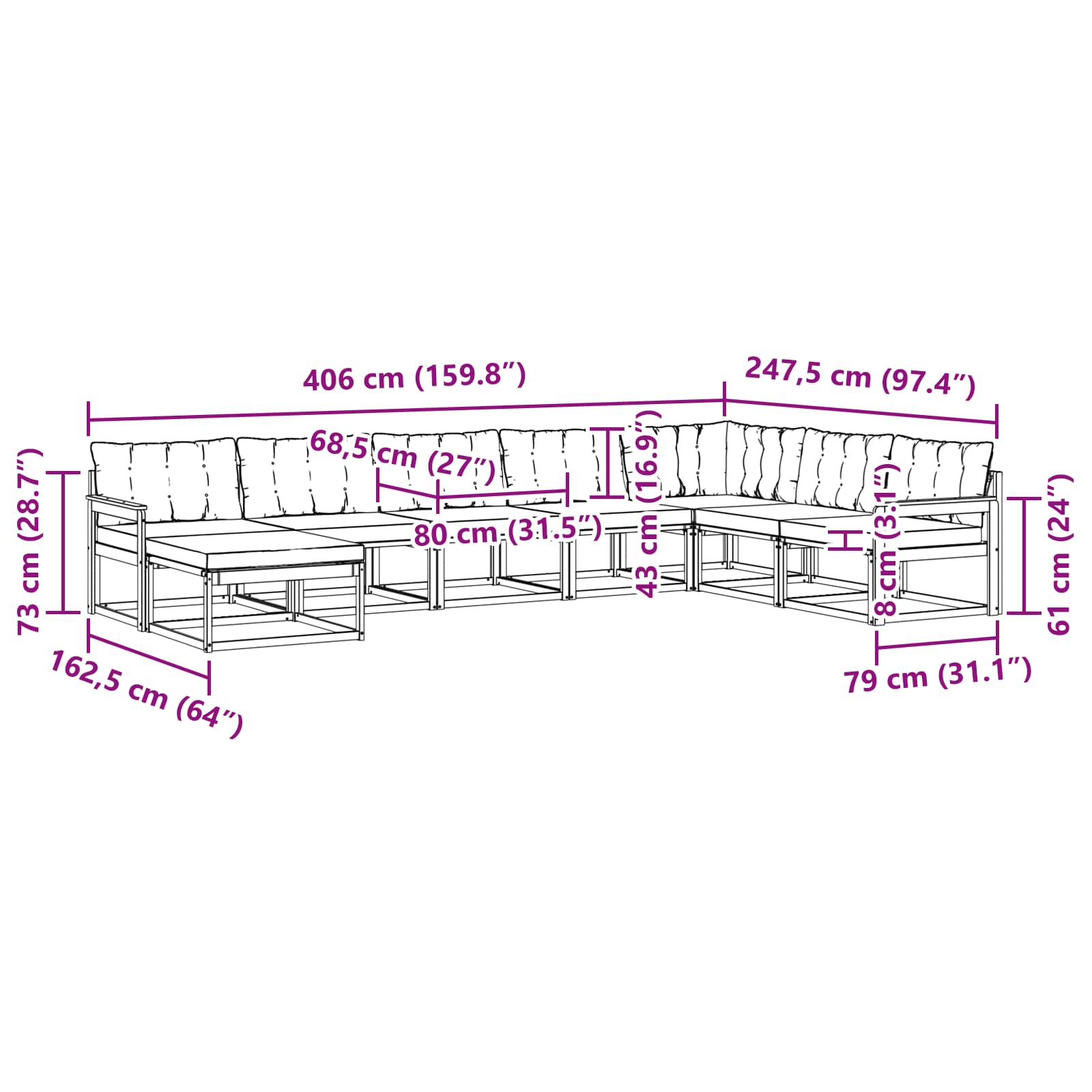 Set vanjskih sofa s jastukom 8 pcs Bijela i krem