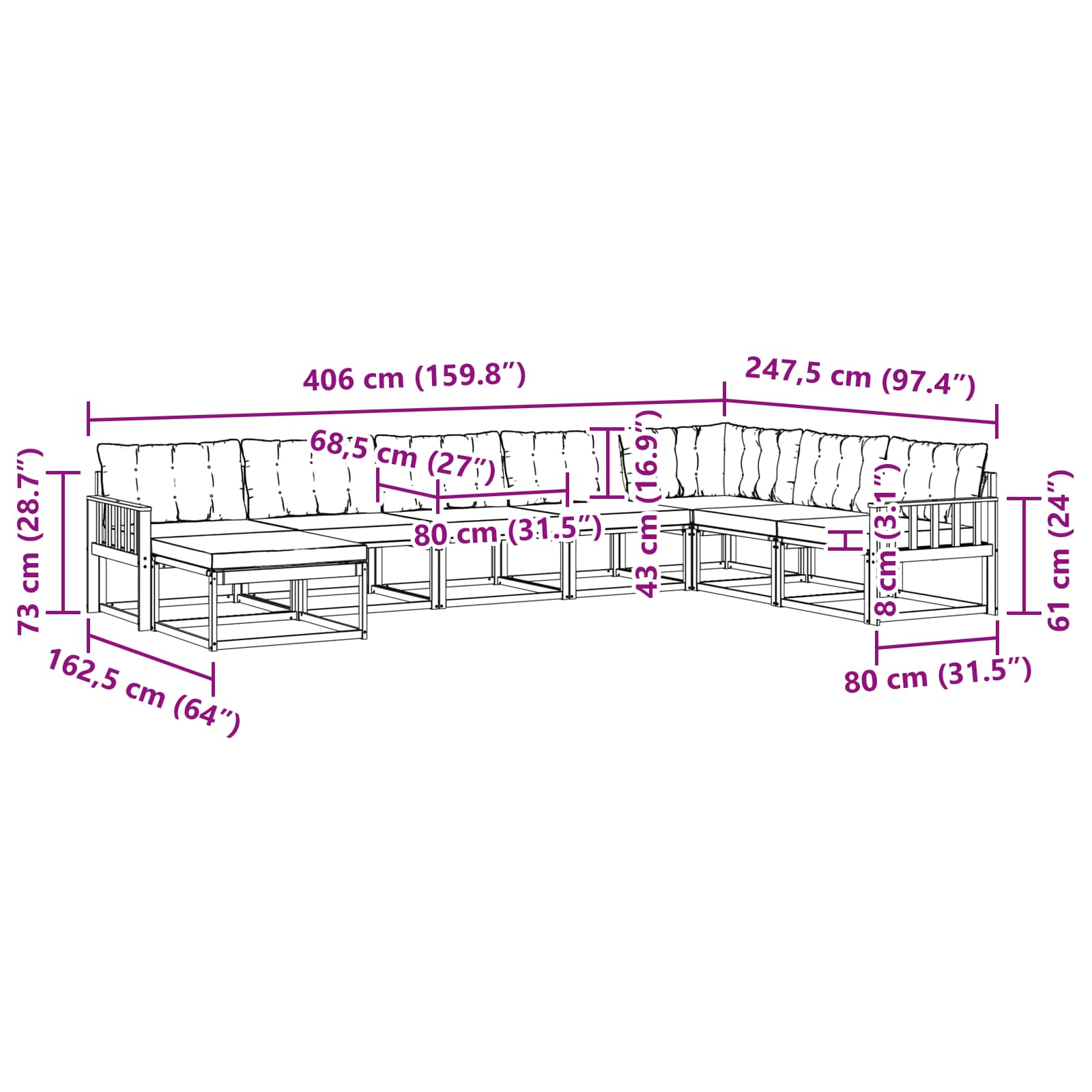 Set vanjskih sofa s jastukom 8 pcs Bijela i bež