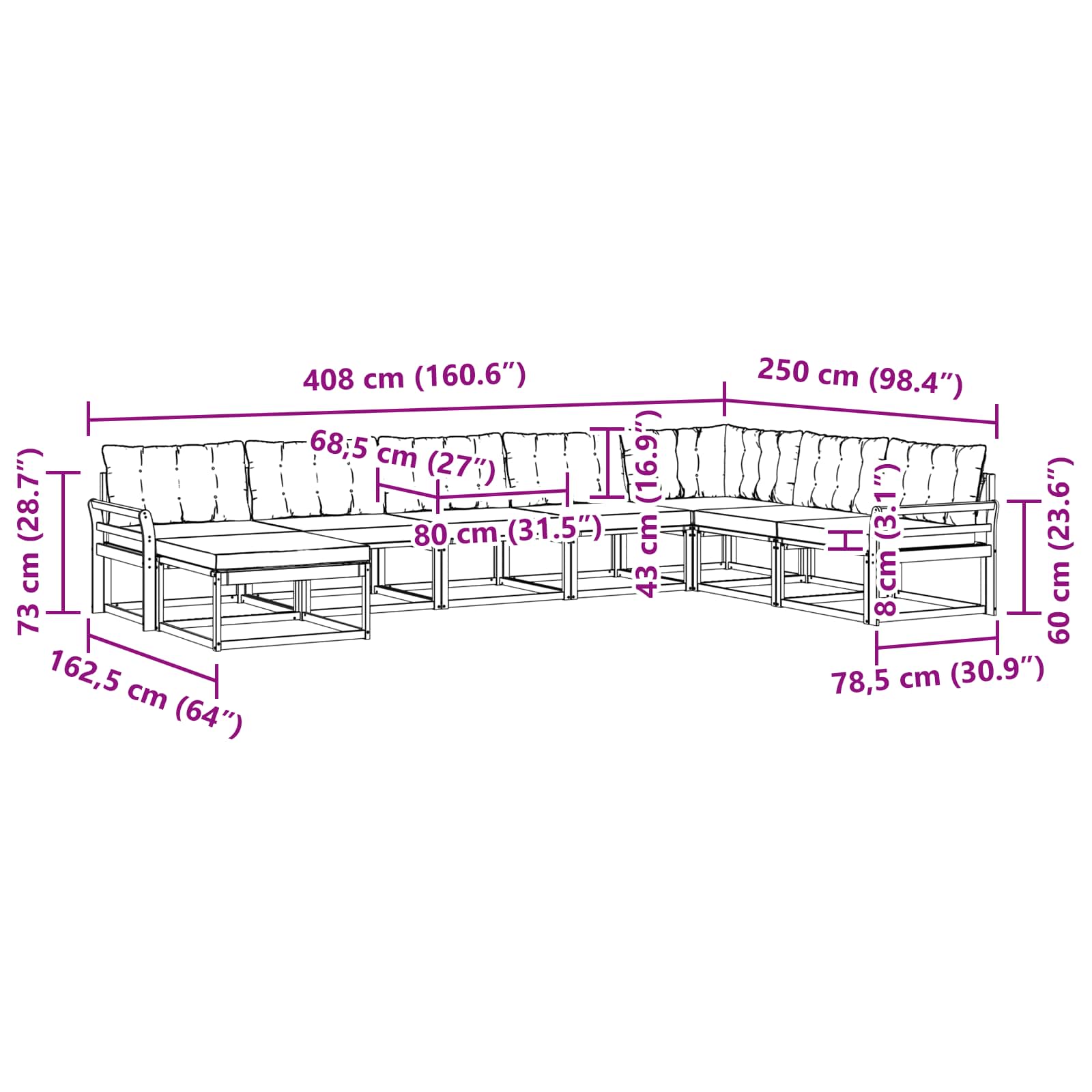Set vanjskih sofa s jastukom 8 pcs Bijela i bež