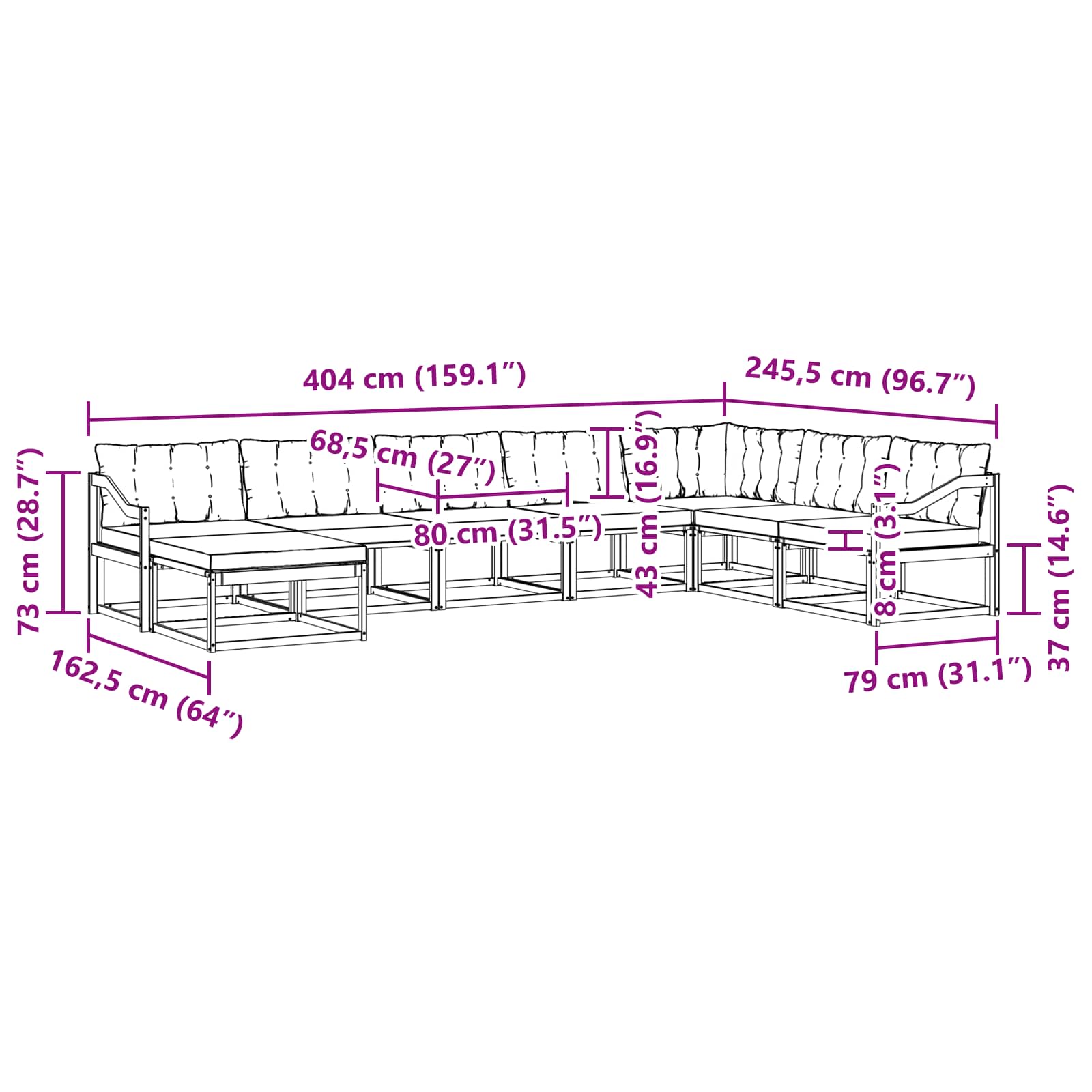 Set vanjskih sofa s jastukom 8 pcs Bijela i krem