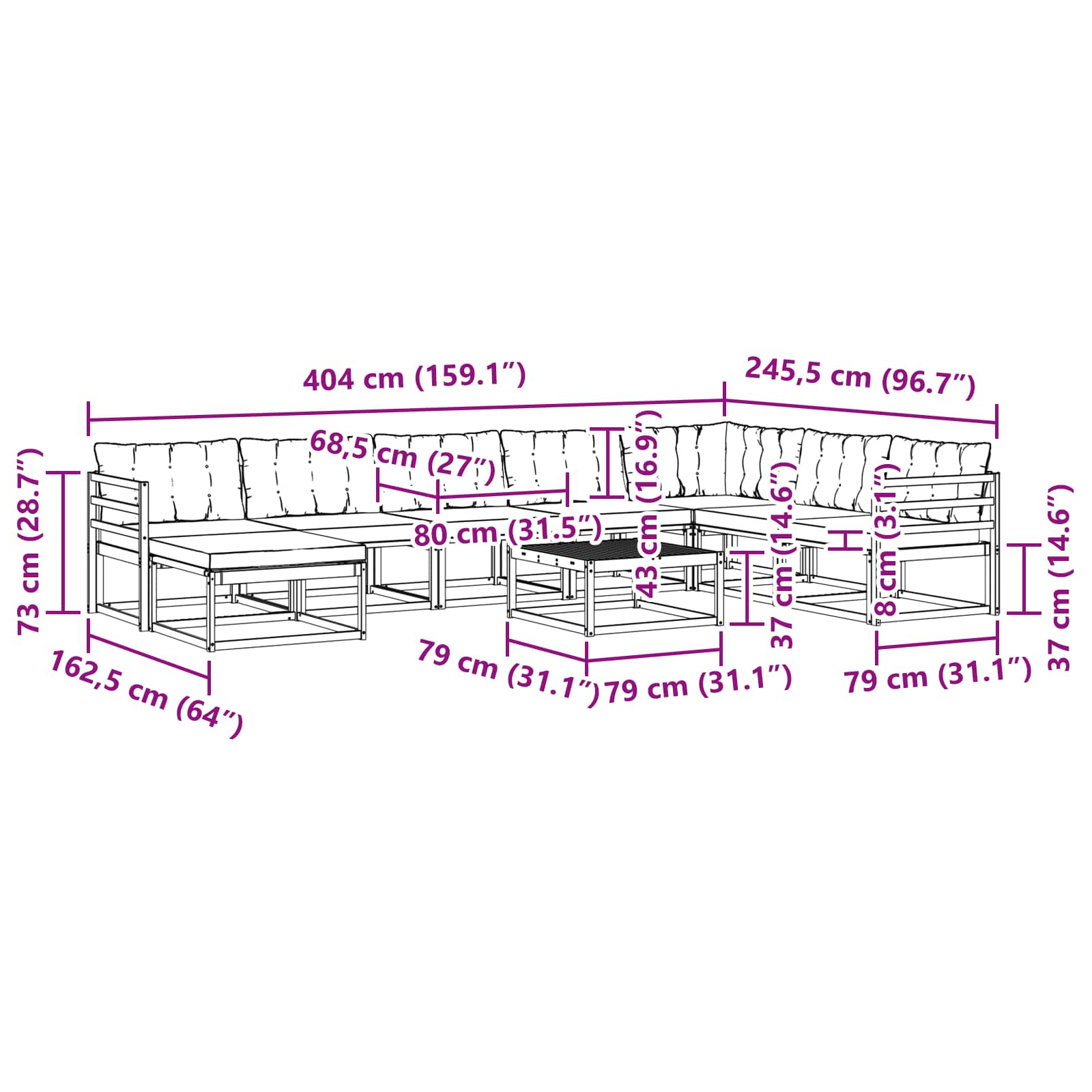 Set vanjskih sofa 9 pcs Bijela i krem 79 x 79 x 37 cm