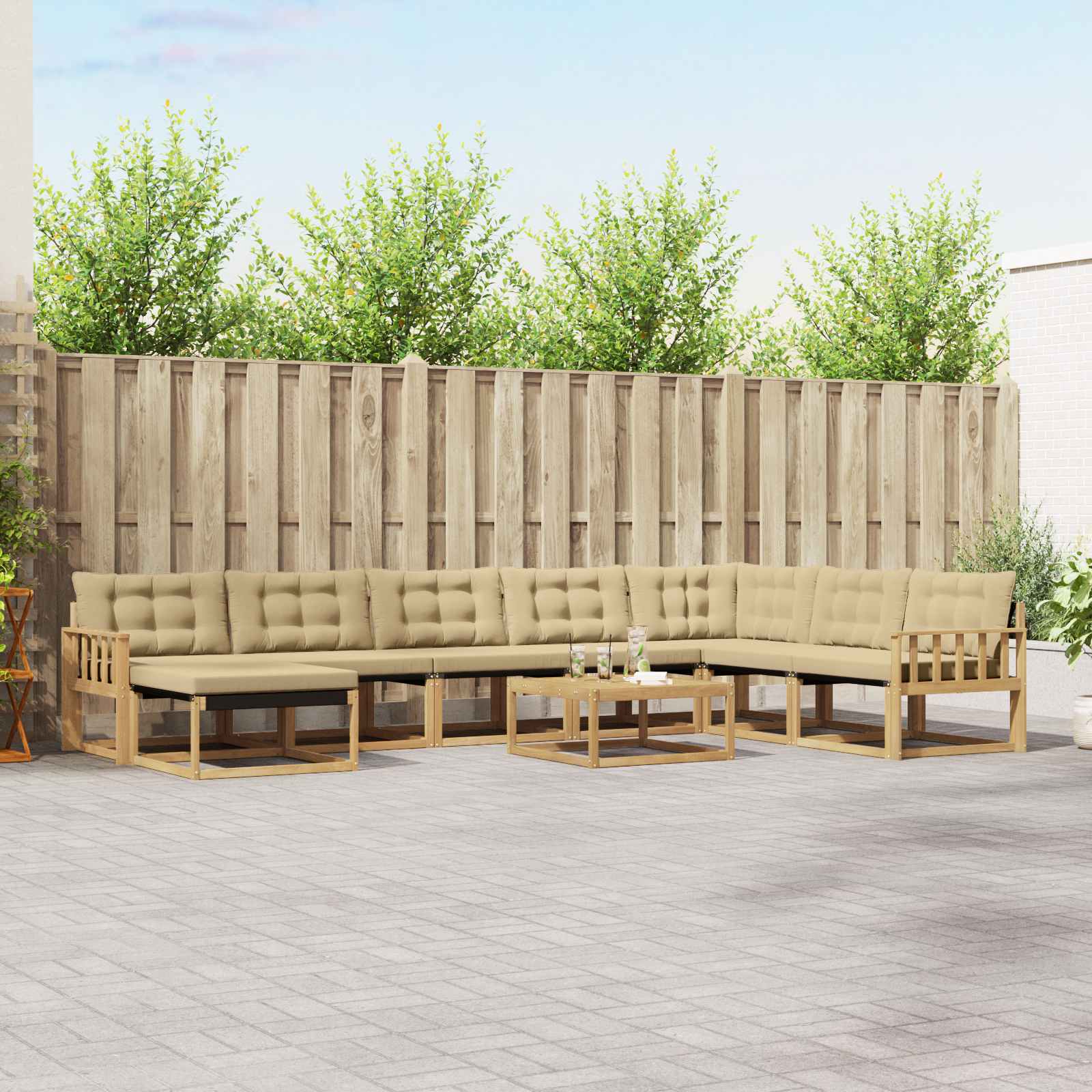 Set vanjskih sofa 9 pcs Bijela i bež Čvrsto drvo akacije