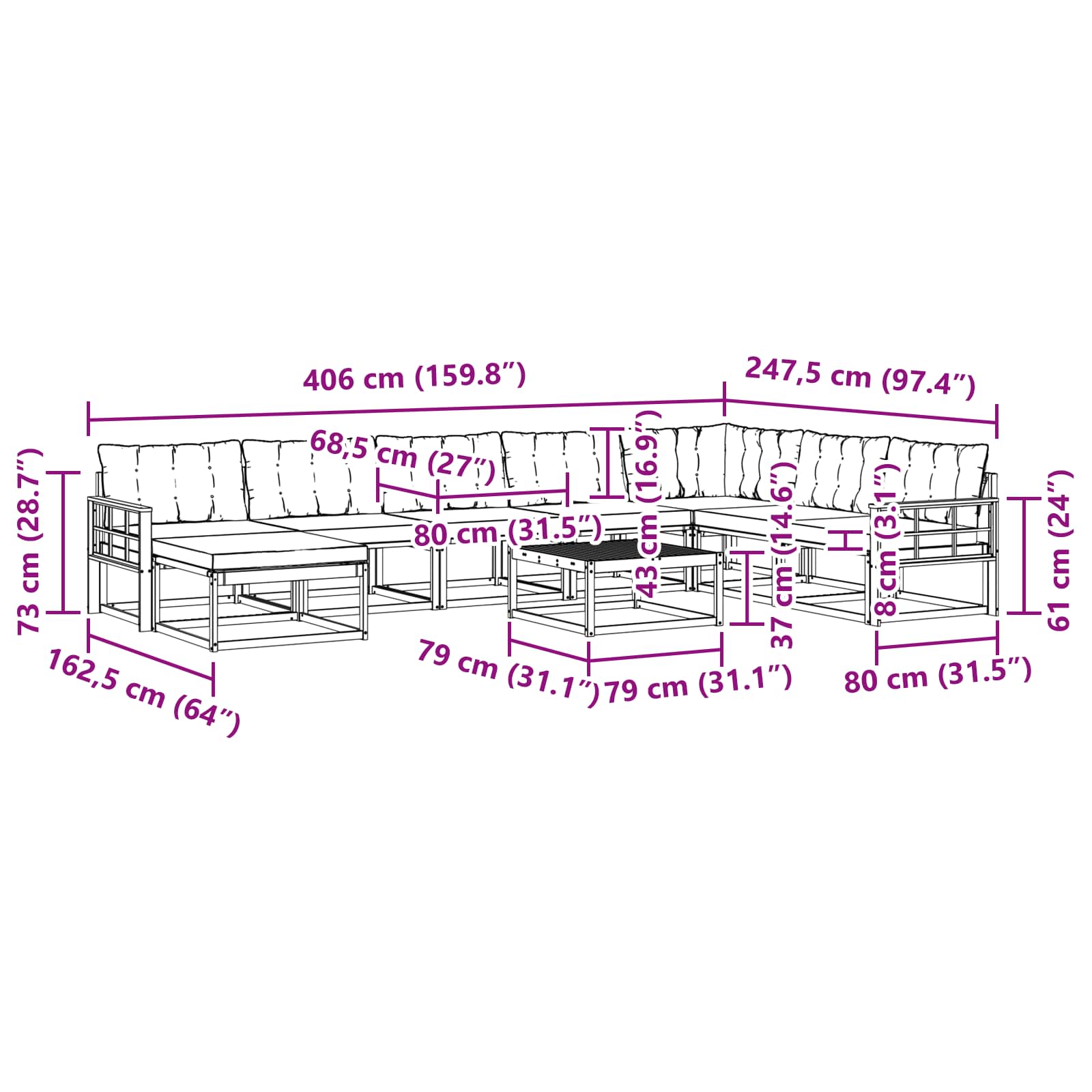 Set vanjskih sofa 9 pcs Bijela i krem 79 x 79 x 37 cm