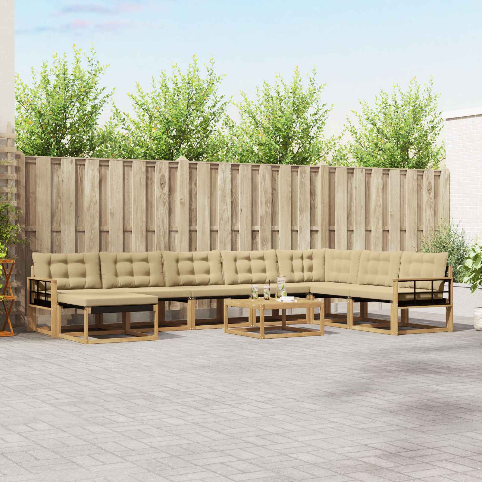 Set vanjskih sofa 9 pcs Bijela i bež Čvrsto drvo akacije