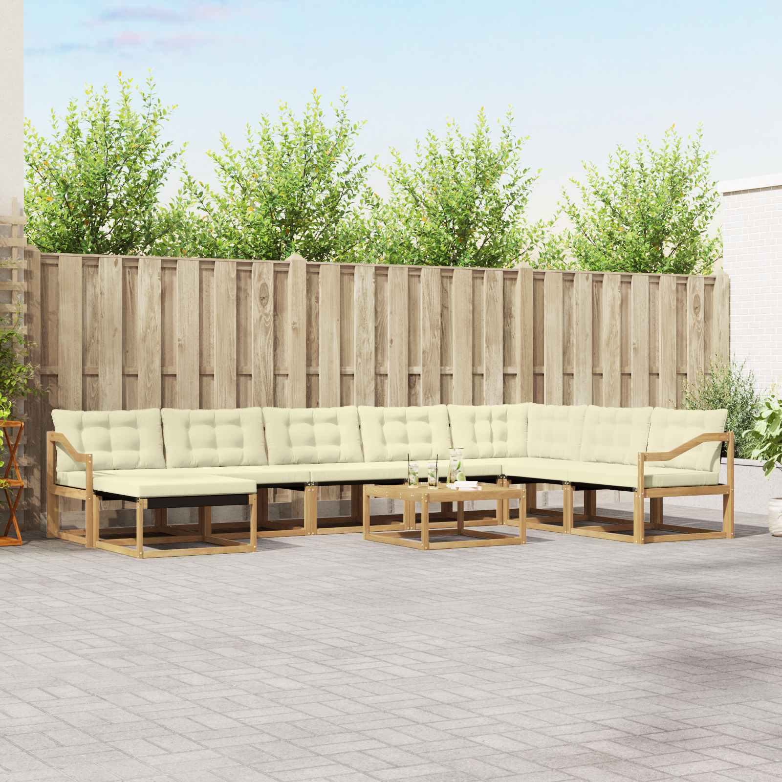 Set vanjskih sofa 9 pcs Bijela i krem Čvrsto drvo akacije