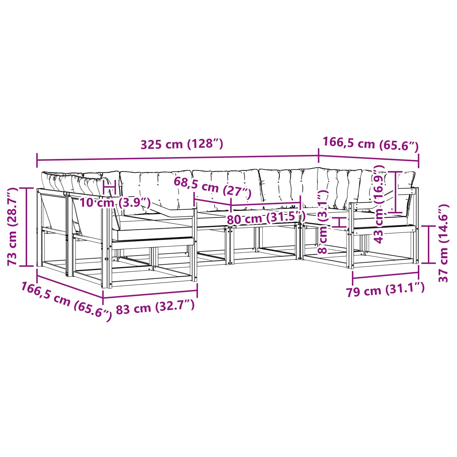 Set vanjskih sofa s jastukom 6 pcs Bijela i crna