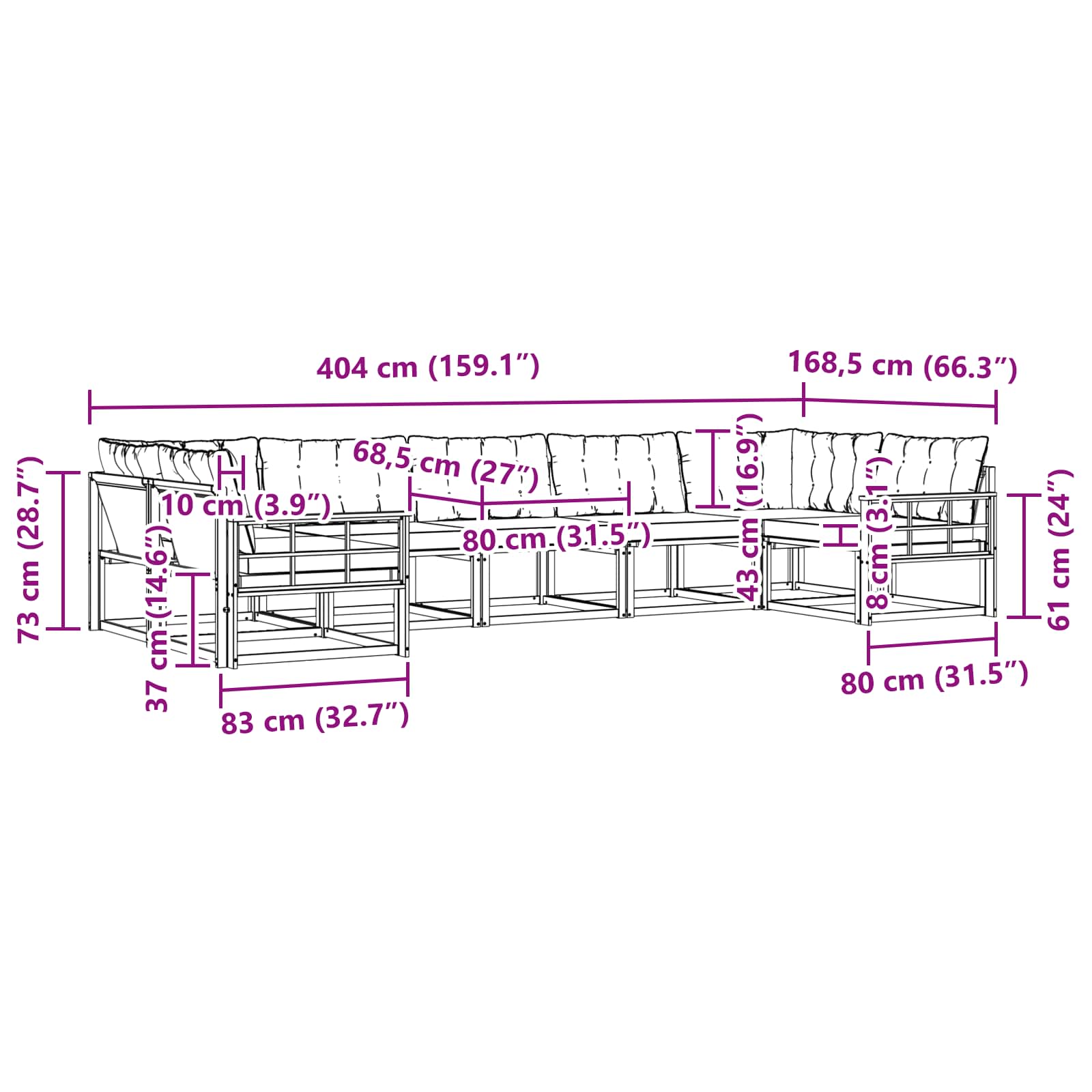 Set vanjskih sofa s jastukom 7 pcs Bijela i crna