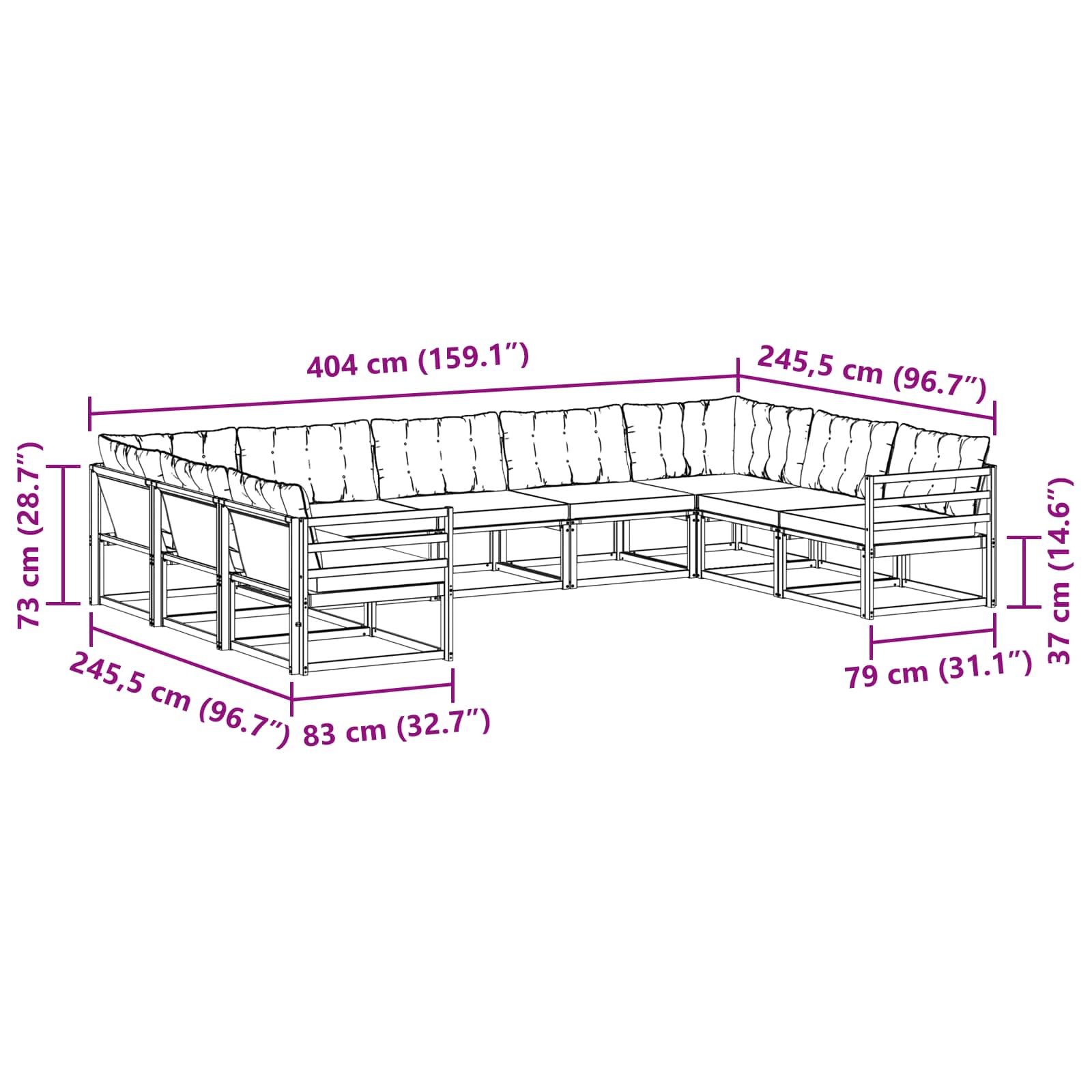 Set vanjskih sofa s jastukom 9 pcs Bijela i crna