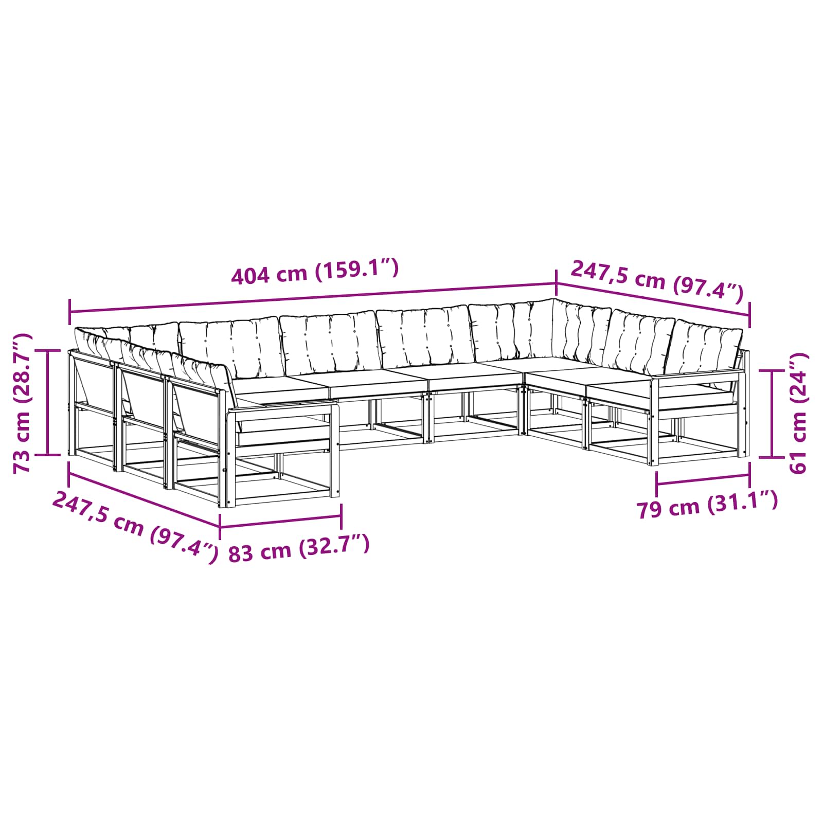 Set vanjskih sofa s jastukom 9 pcs Bijela i svjetlosiva