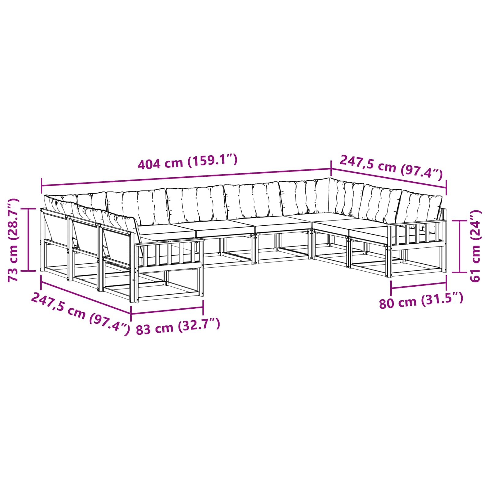 Set vanjskih sofa s jastukom 9 pcs Bijela i crna