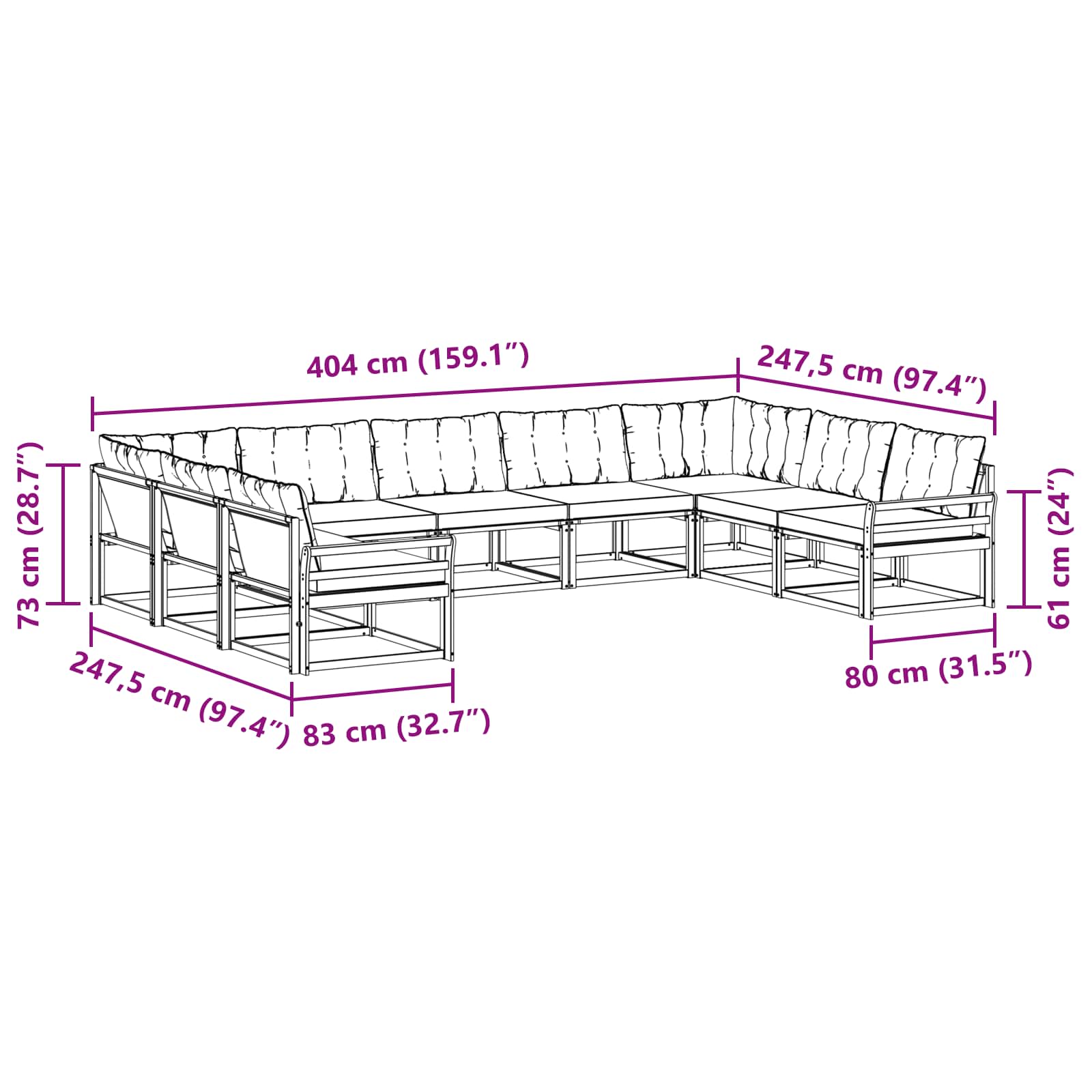 Set vanjskih sofa s jastukom 9 pcs Bijela i krem
